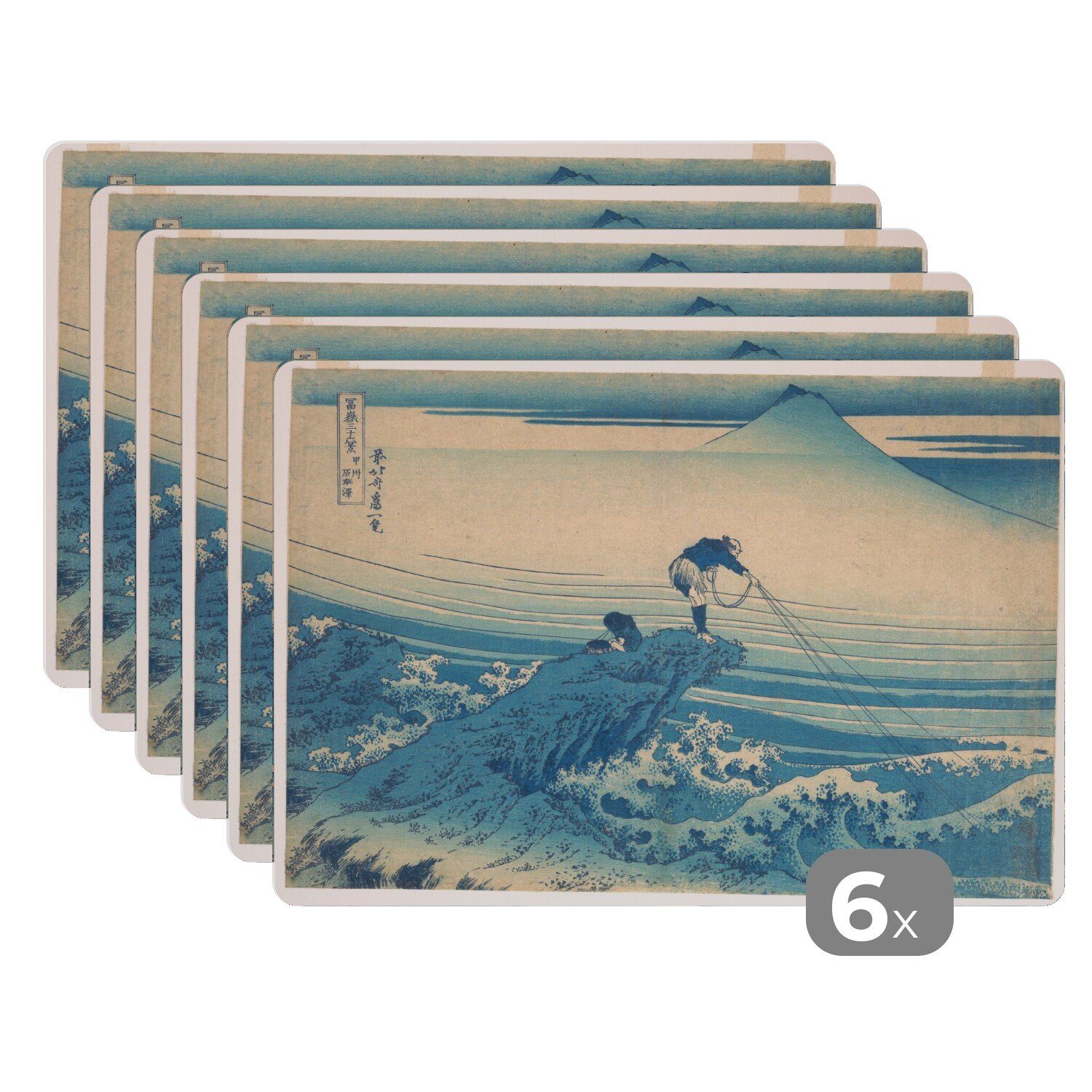 Platzset, Kajikazawa in der Provinz Kai - Gemälde von Katsushika Hokusai, MuchoWow, (6-St), Platzset, Platzdecken, Platzmatte, Tischmatten, Schmutzabweisend