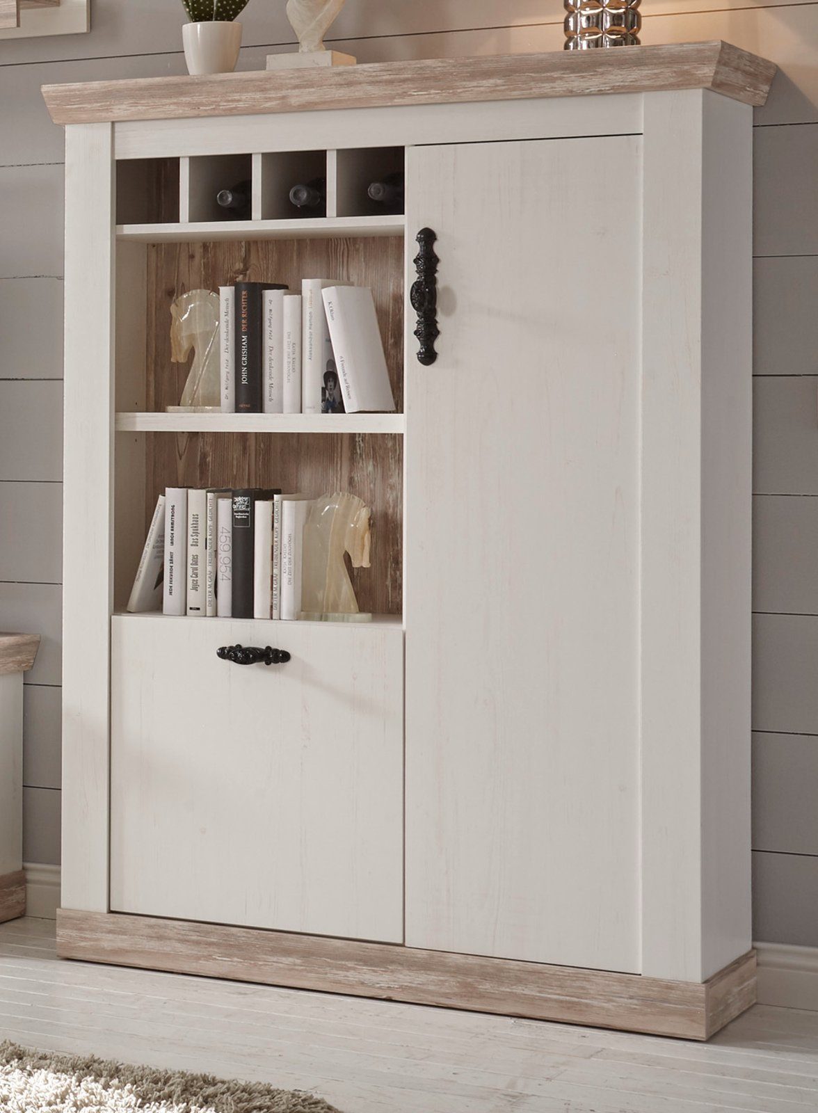 Furn.Design Highboard Rovola (Schrank in Pinie weiß mit Oslo-Pinie, 105 x 146 cm), Landhausstil