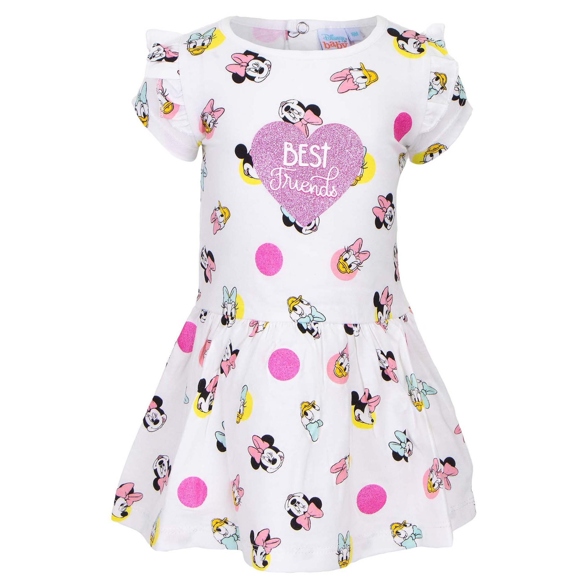 Disney Minnie Mouse Sommerkleid Minnie Maus und Daisy Duck Baby Kleid Gr. 68 bis 86, 100% baumwolle Weiß