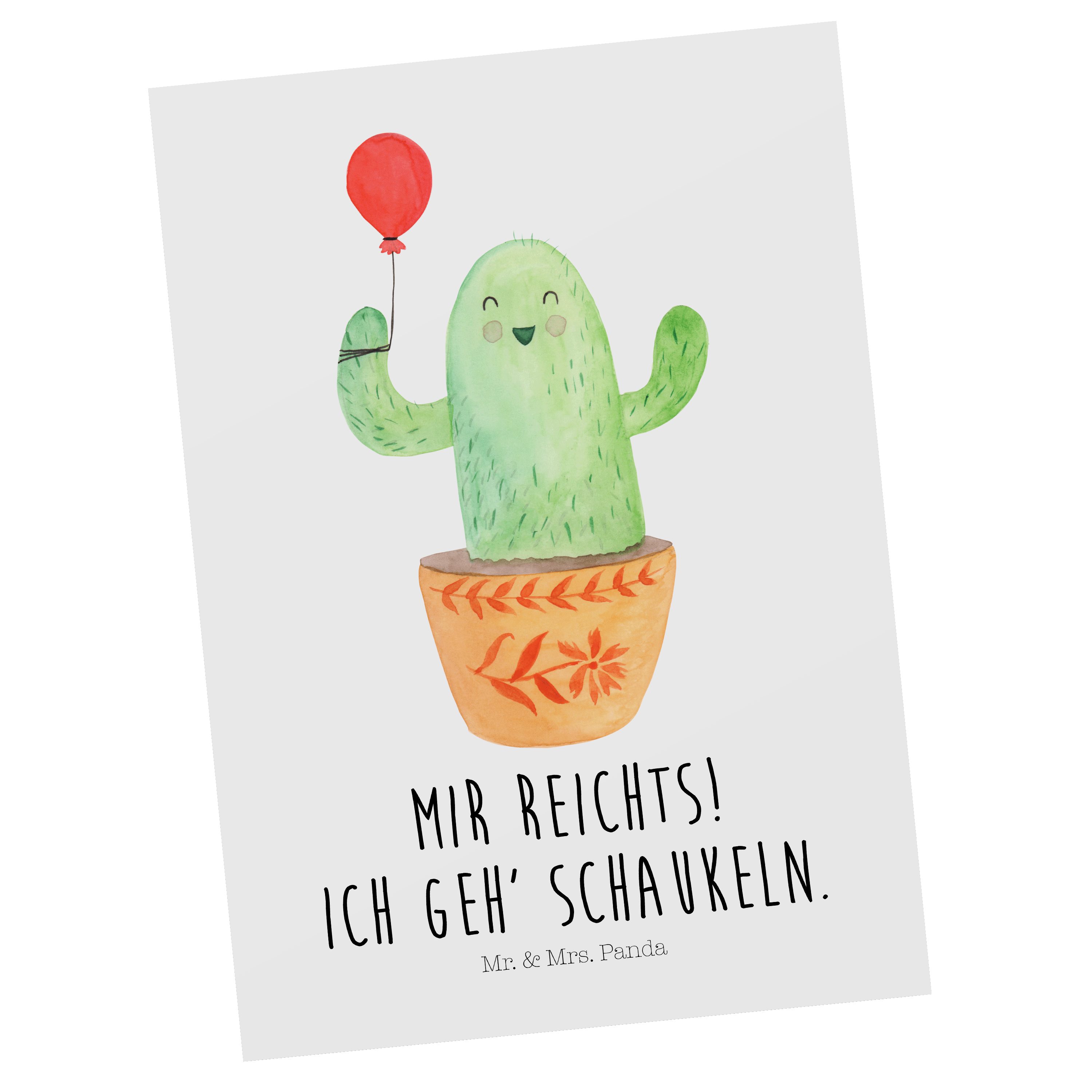Mr. & Mrs. Panda Postkarte Kaktus Luftballon - Weiß - Geschenk, Einladung, Freude, Dankeskarte