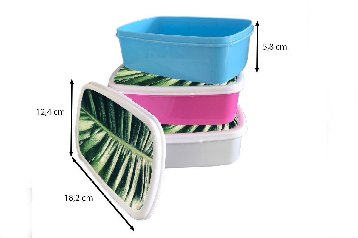 MuchoWow Lunchbox Blätter - Tropisch Kinder, Kunststoff Brotbox rosa Kunststoff, (2-tlg), Mädchen, Erwachsene, Snackbox, Dschungel, - Brotdose für