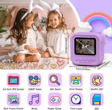 Hangrui mit 5 Farbige Stifte Geschenk für Kinder Kinderkamera (12 MP, Sofortbildkamera mit 32G Speicherkarte & 3 Rollen Druckpapier)
