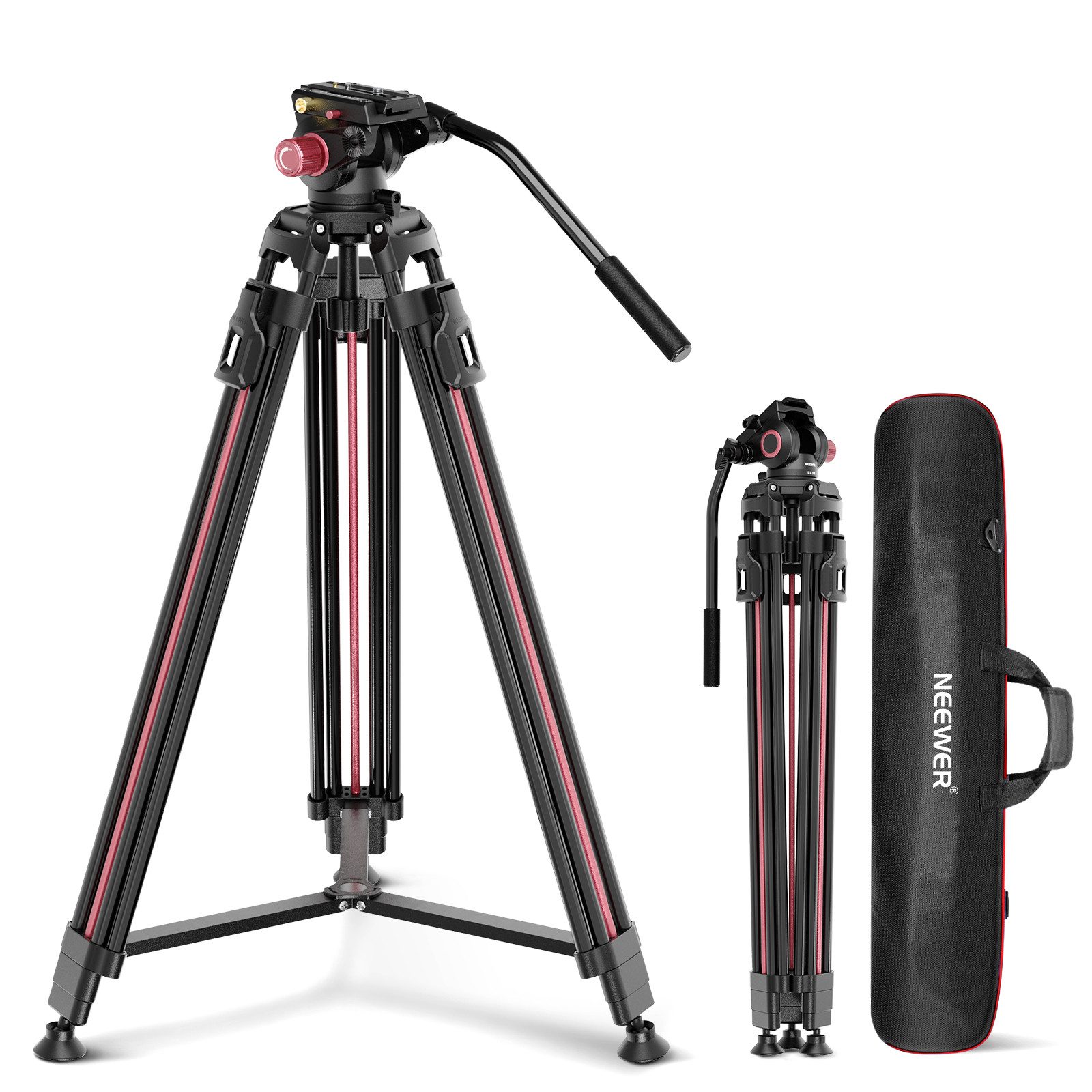 Neewer 2m Video Kamera Stativ mit Fluidkopf, Hochleistungs Aluminium Stativ Dreibeinstativ (mit Schnellverschluss und QR Platte, max. Tragkraft 8kg, LL38)