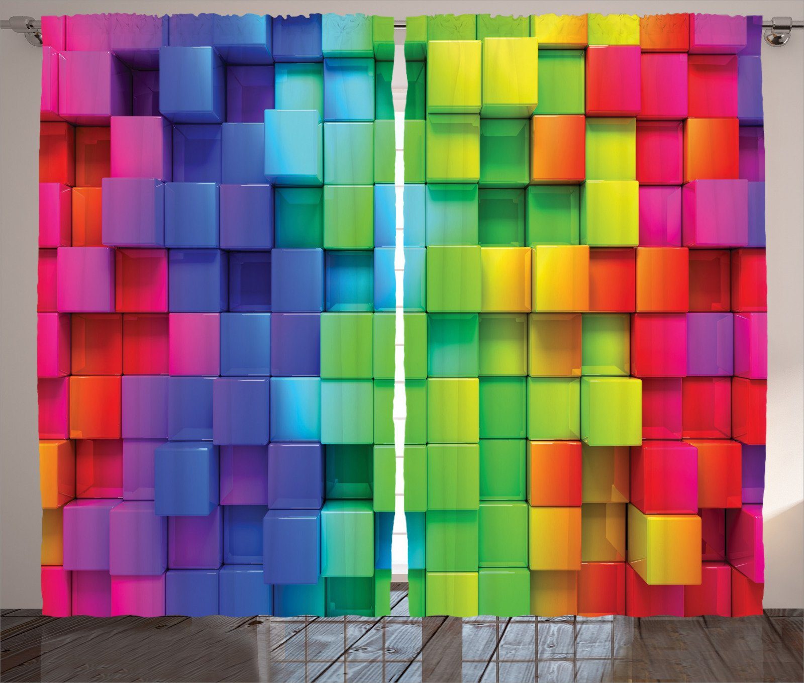 Gardine »Schlafzimmer Kräuselband Vorhang mit Schlaufen und Haken«,  Abakuhaus, Bunt rainbow Color online kaufen | OTTO