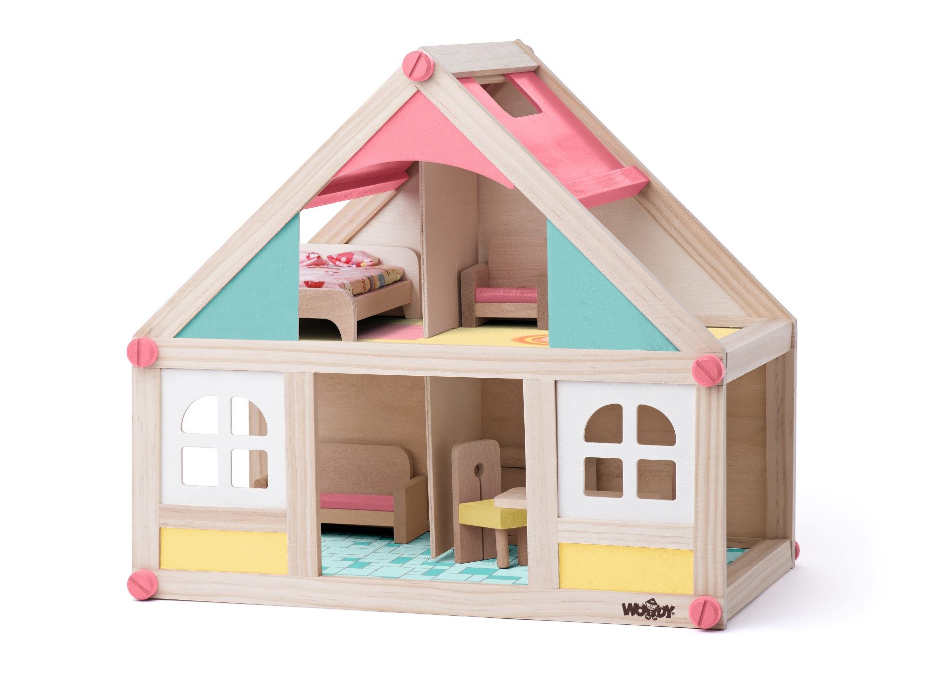 Woodyland Puppenhaus Holz-Puppenhaus mit 2 Etagen. günstig online kaufen
