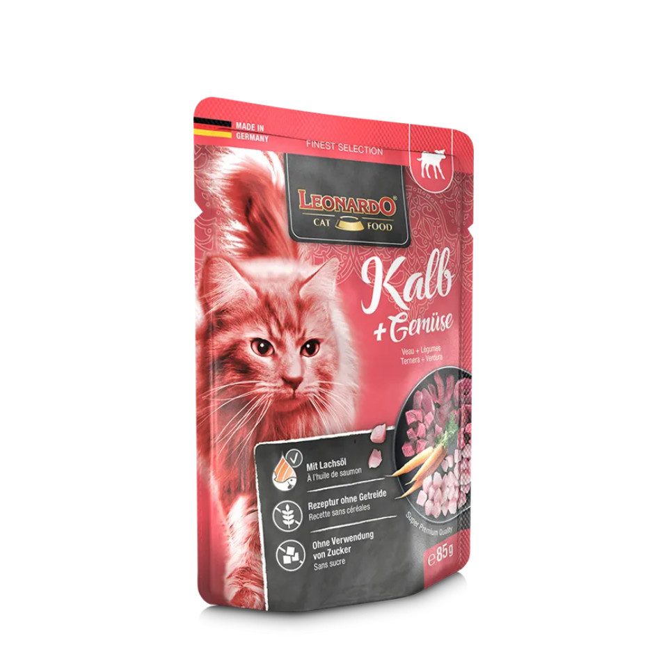 Leonardo Catfood Kalb & Gemüse - getreidefreies Nassfutter mit magerem Kalb 16x85g, Nassfutter für: Katzen
