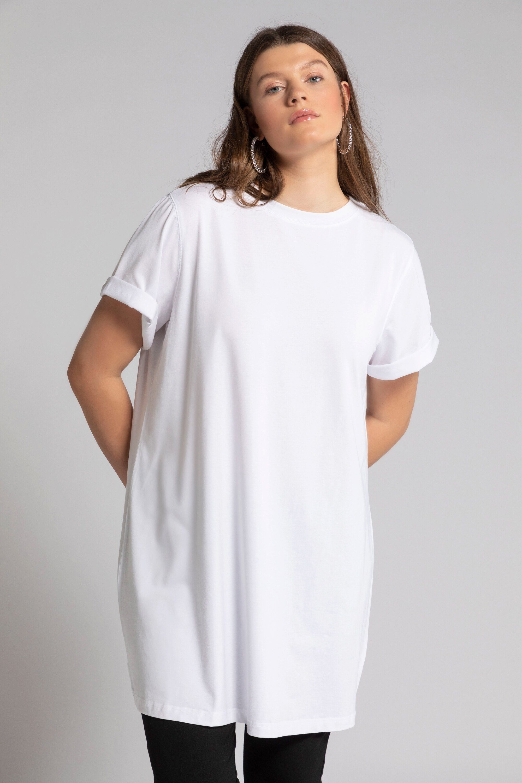 Studio Untold Longshirt Longshirt Rundhals Halbarm lang geschnitten schneeweiß