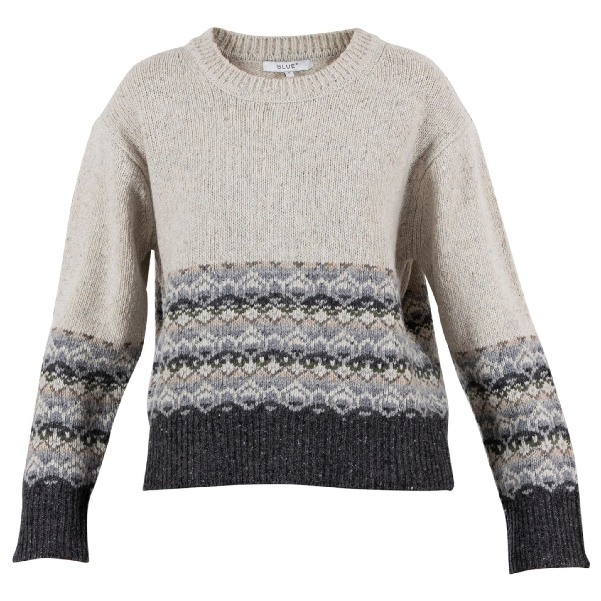 Blue Sportswear Strickpullover Dover Jaquard Strickpullover aus Wolle in Creme o. Grau