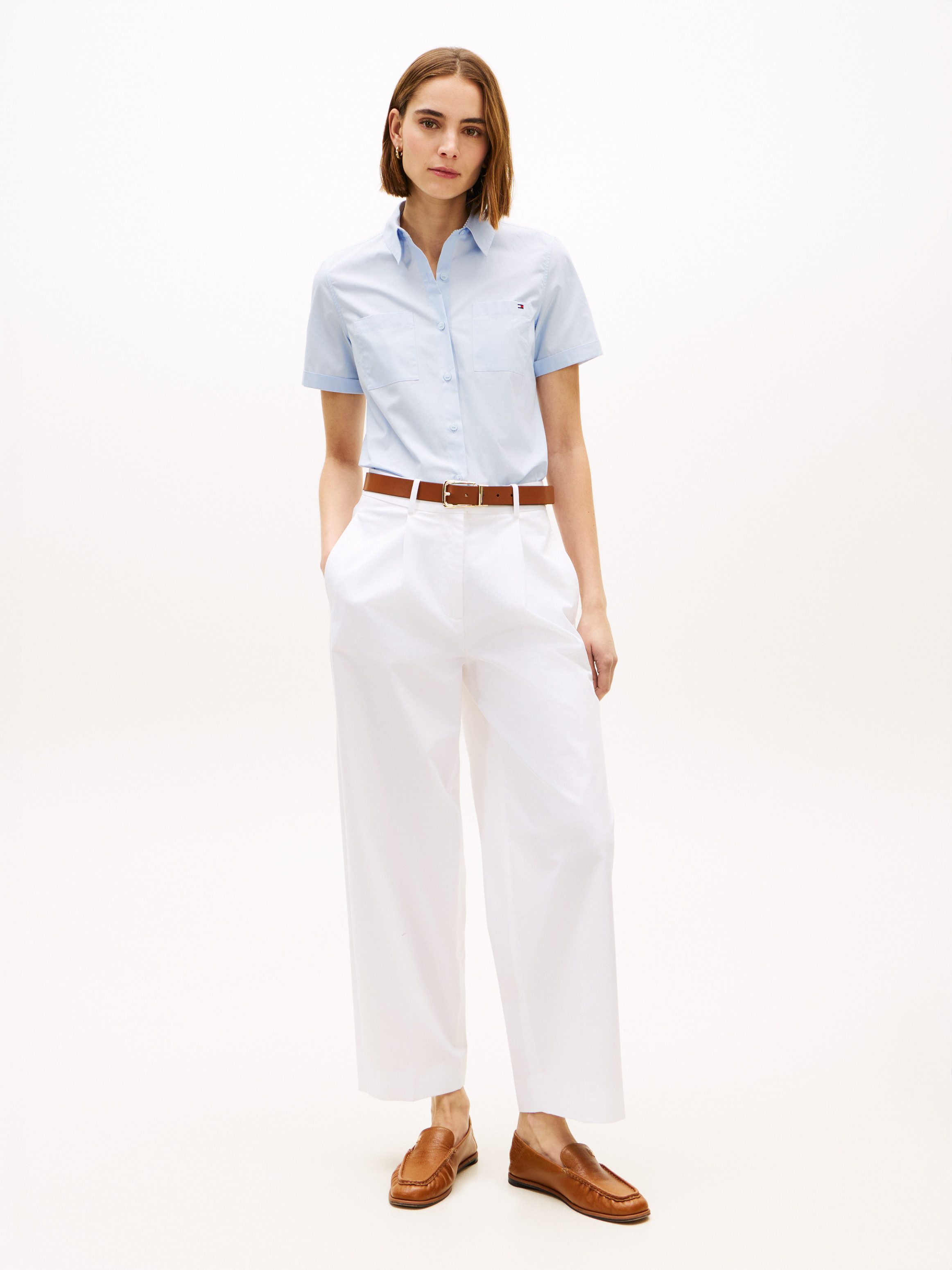 Tommy Hilfiger Chinohose COTTON BARREL PLEATED CHINO Baumwollmix, Mid Rise, Tapered