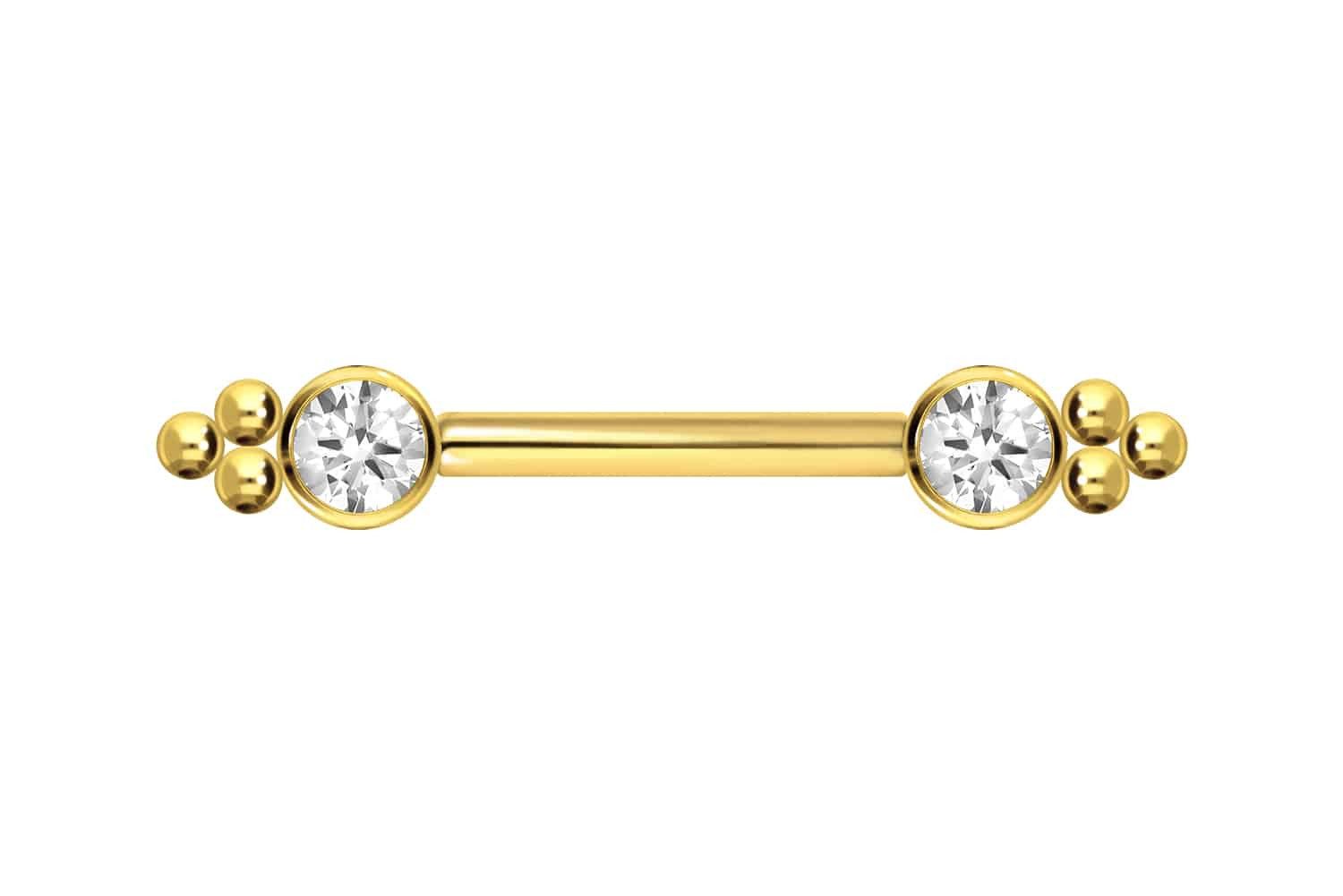 PIERCINGLINE Brustwarzenpiercing Titan Barbell mit Push Fit KRISTALL + KUGELDREIECK (Barbells, 1-tlg)