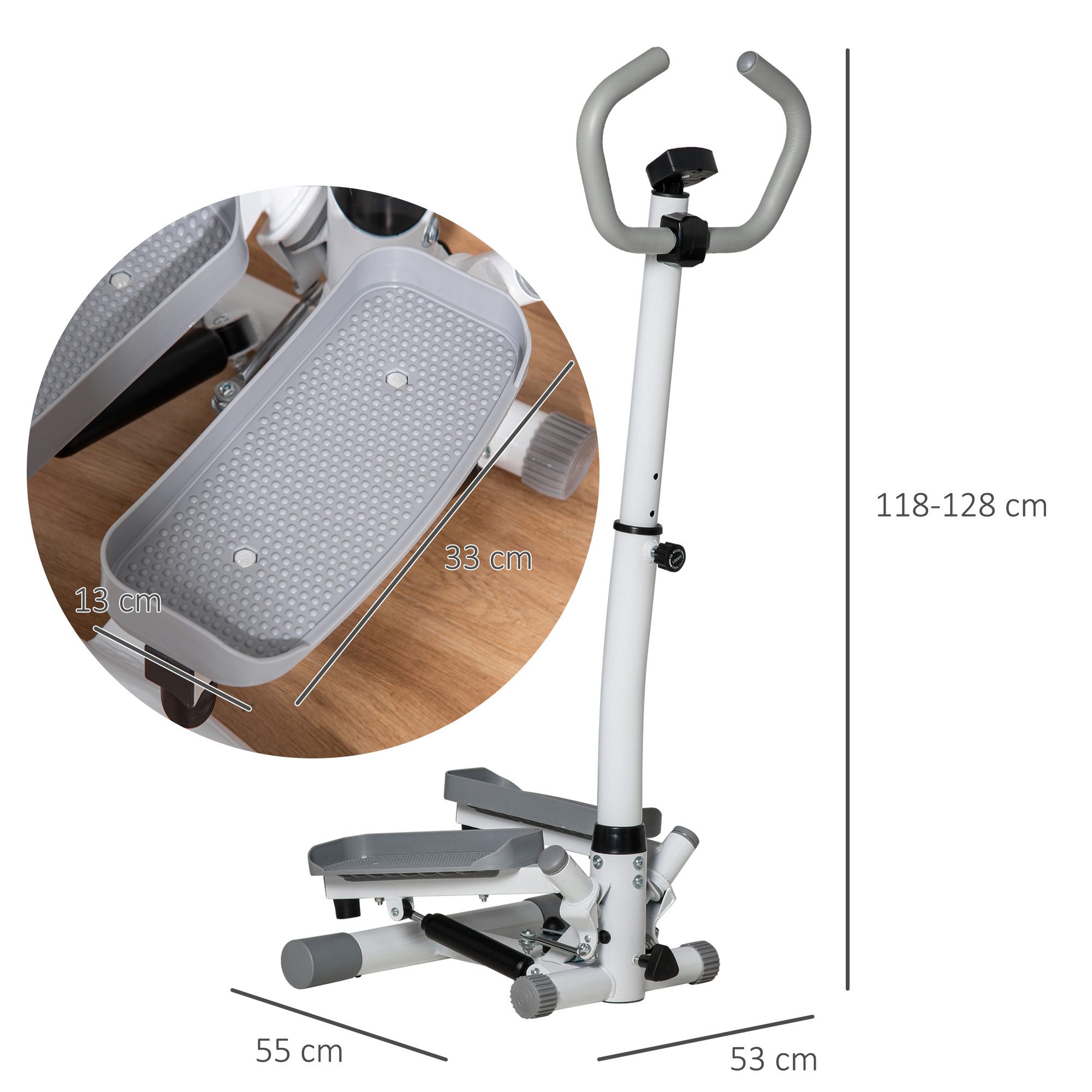 HOMCOM Stepper mit LCD-Bildschirm (Hometrainer für Zuhause, 1-tlg., Fitness Heimtrainer), höhenverstellbar, Weiß+Grau