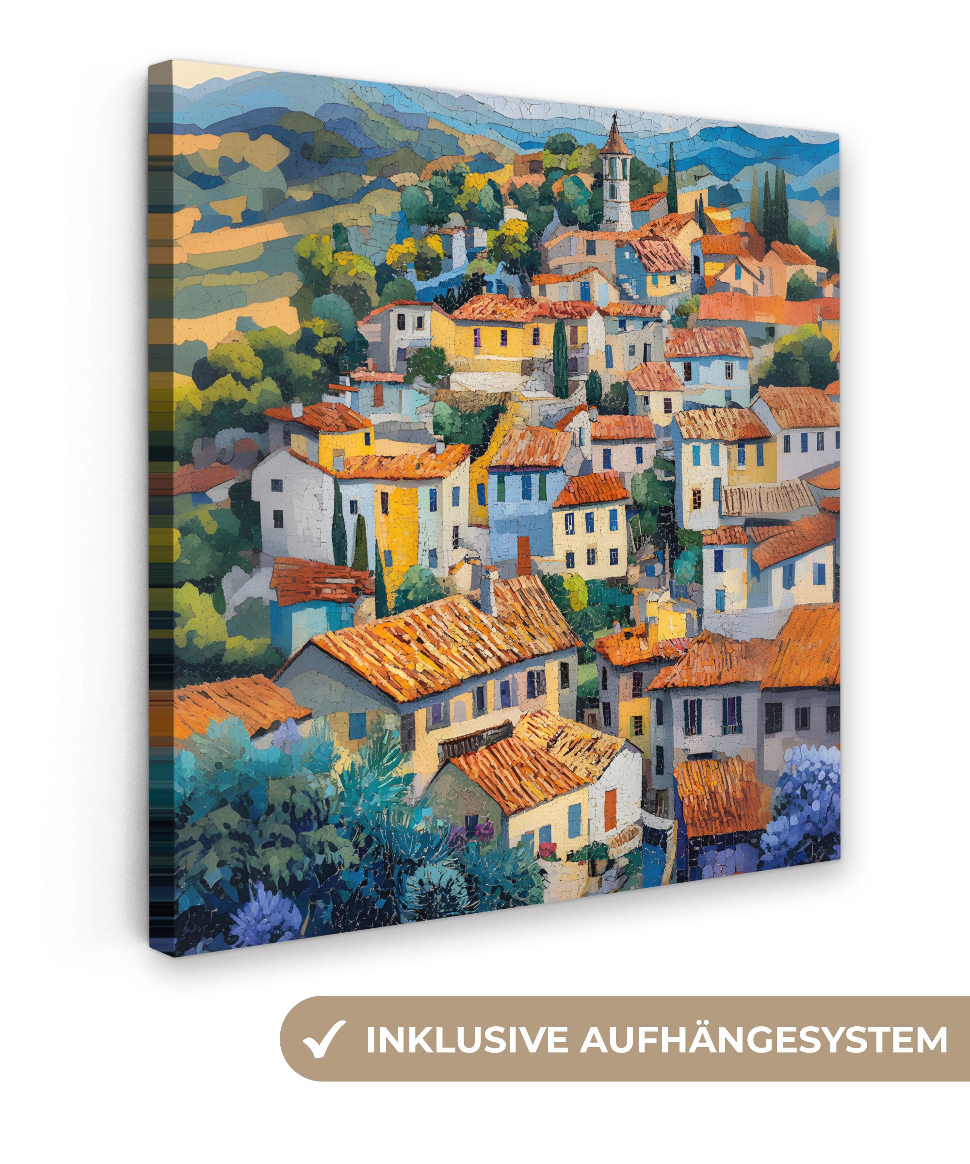 OneMillionCanvasses® Leinwandbild Dorf - Hügel - günstig online kaufen