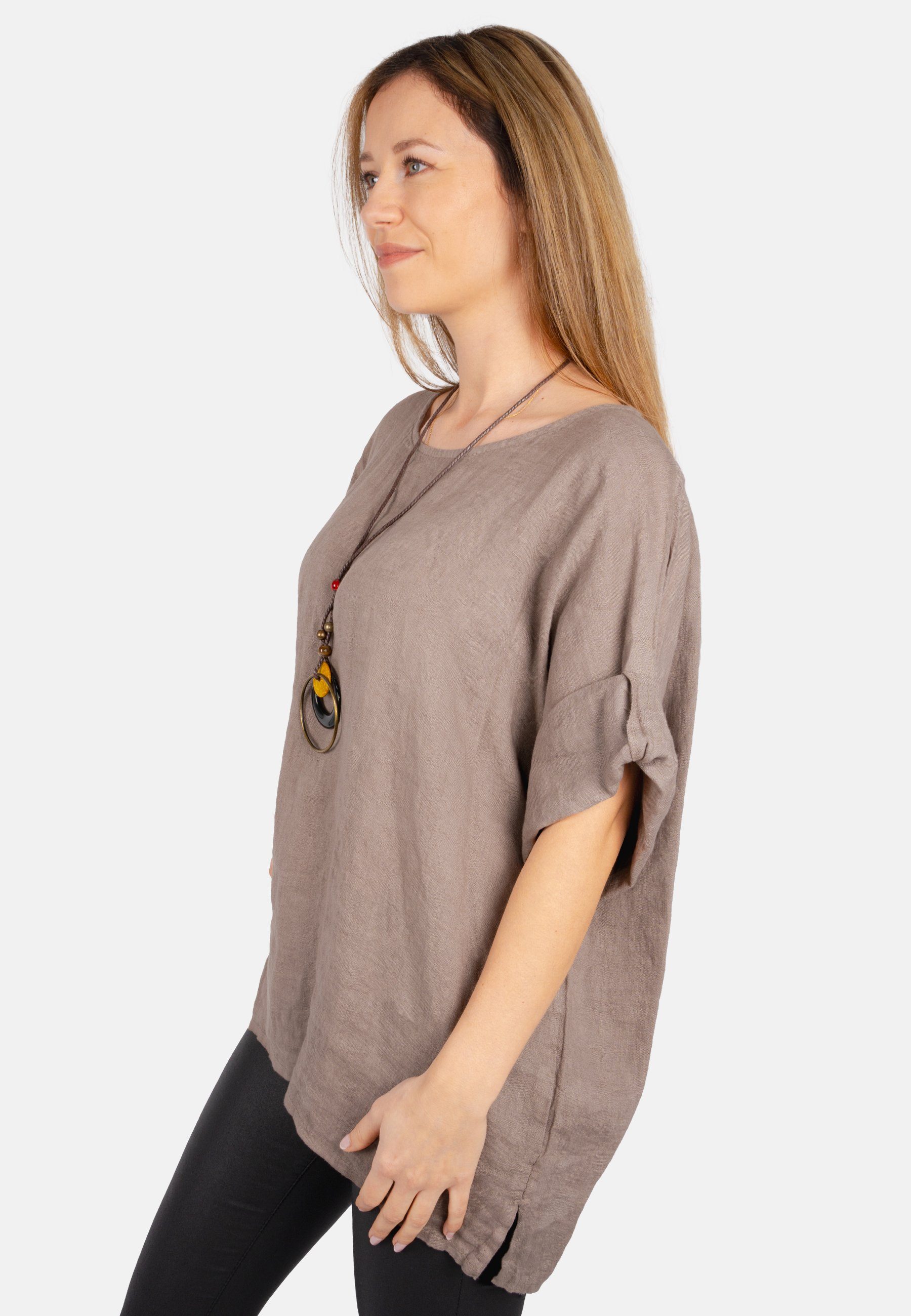 Seasons of April Kurzarmbluse LINA OVERSIZED Weit geschnittene Leinenbluse