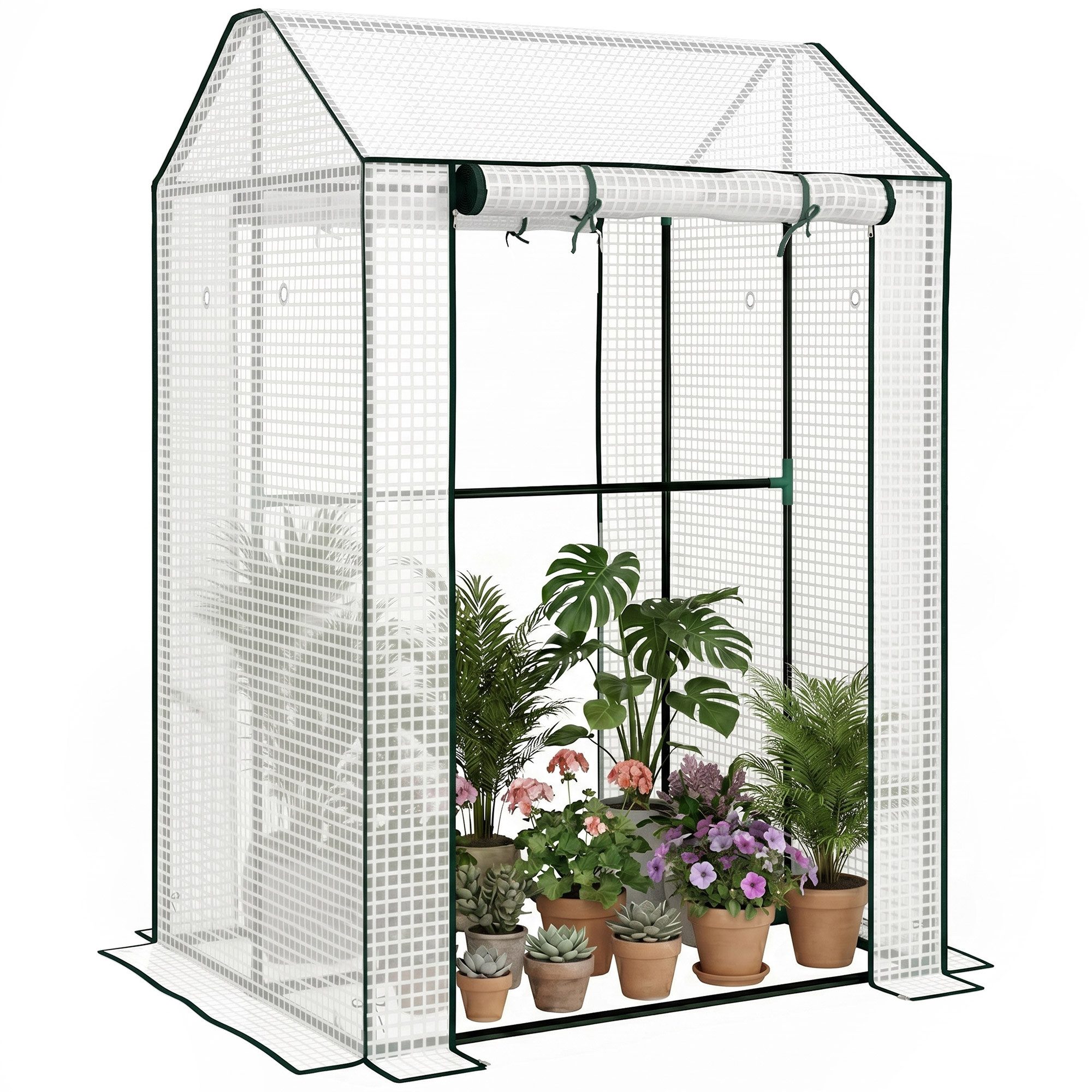 MC Star Foliengewächshaus Gewächshaus 2 Bereiche 2 Rolltüren 0,8m² Tomaten 1Lx0,8Bx1,5H Stahl PE
