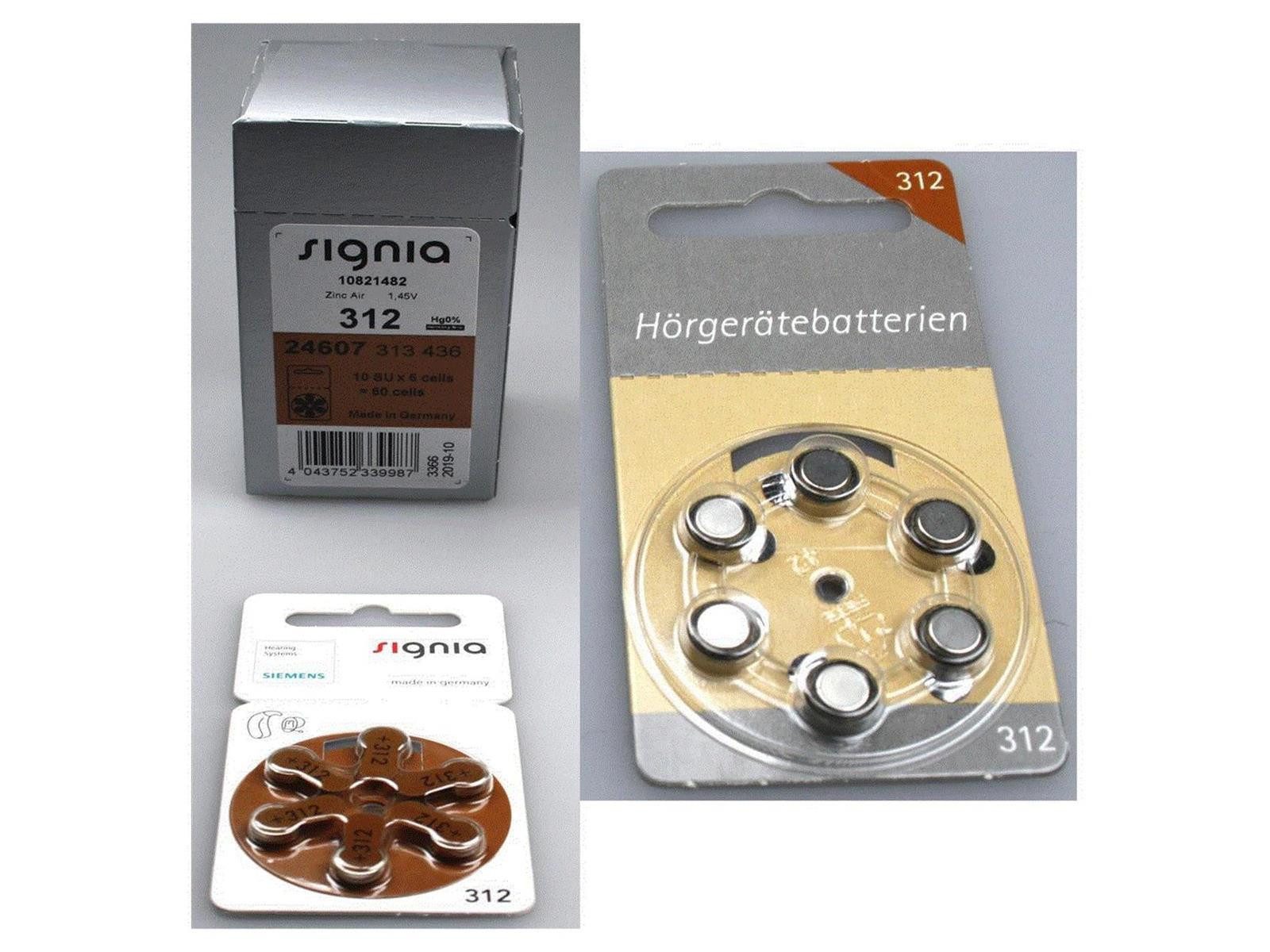 Signia Signia 312er Hörgeräte Batterien 60 Stück +12 Testbatterien von Hörex Knopfzelle