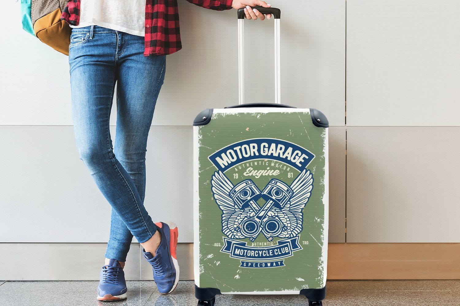 MuchoWow Handgepäckkoffer Mancave Trolley, mit - rollen, 4 Handgepäck Reisetasche - Rollen, Auto für - Retro, Reisekoffer Motorrad Ferien