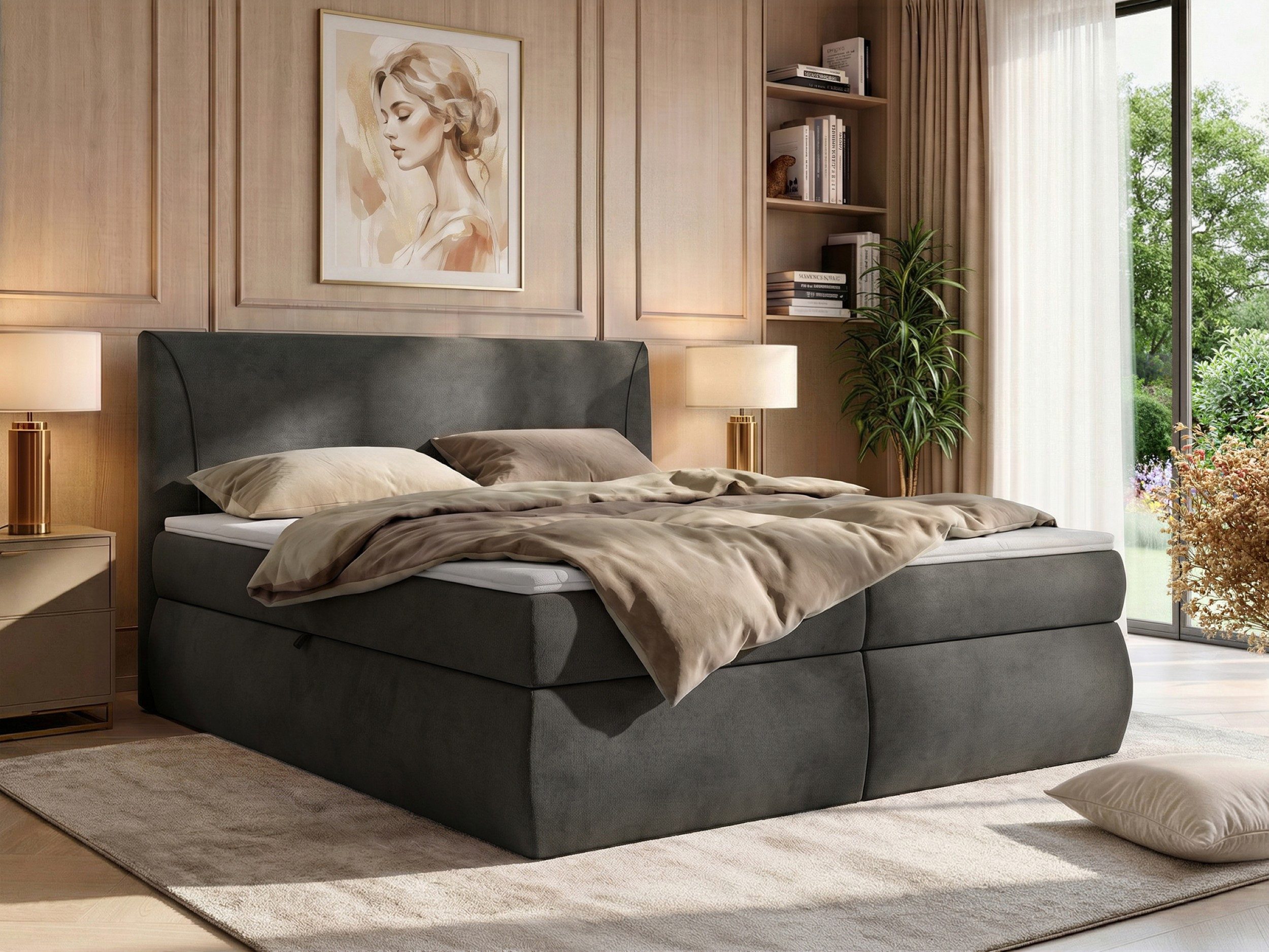 MKS MÖBEL Boxspringbett TARENZA (Set, Doppelbett, Gepolstertes Kopfteil, Schaum Topper), inkl. Bettkasten und Topper, Bonell-Federn