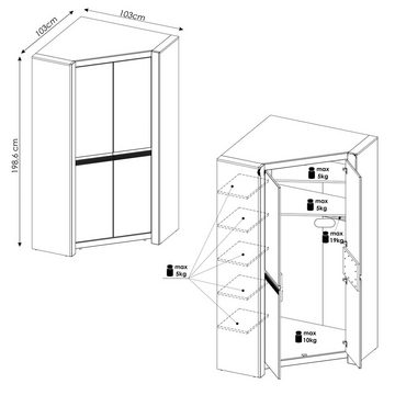 Lomadox Jugendzimmer-Set NAVA-129, (Sparset, 3-tlg), weiß, Eckkleiderschrank Nachtschrank, Liegefläche 90x200 Bettschublade