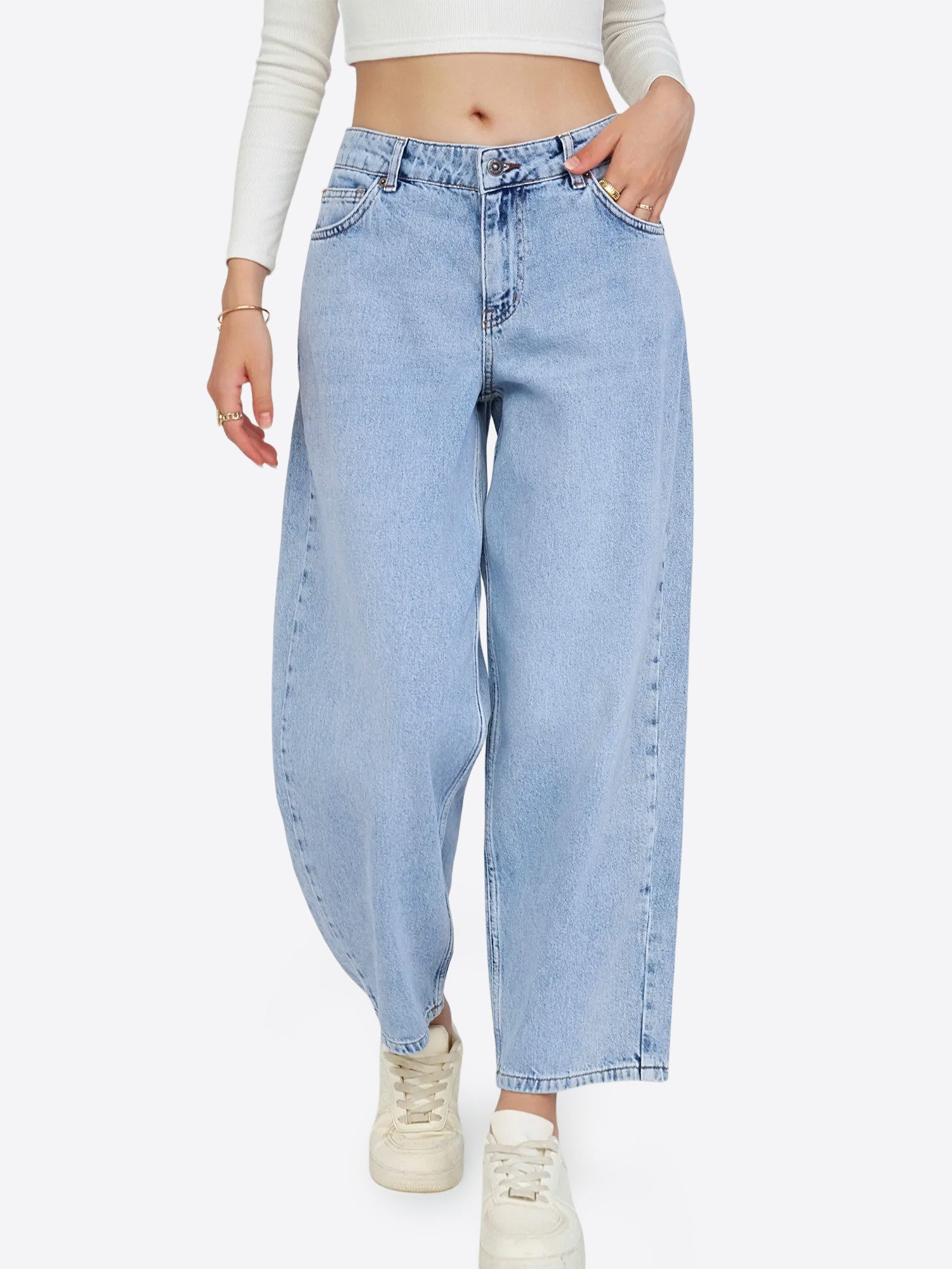 Imily Bela Loose-fit-Jeans Damen Ballonjeans mit Waschungseffekt (Packung, 1-tlg., 1per-Pack) 5-Pocket-Style