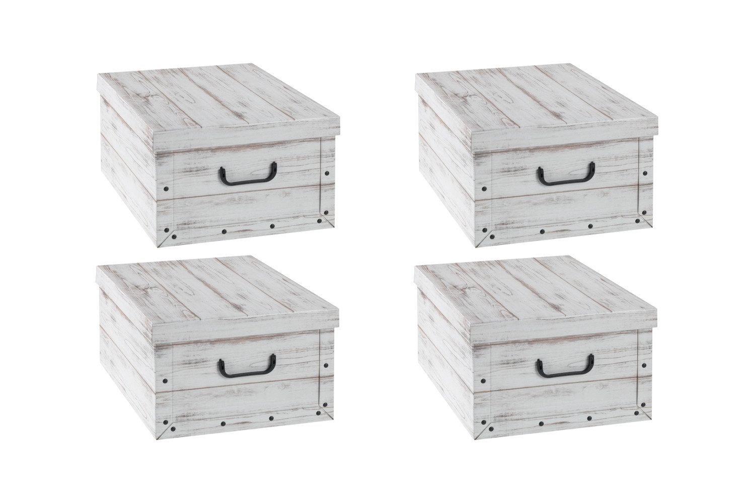 Home4You Aufbewahrungsbox 4er Set, B 51 cm x T 37 cm, mit Deckel, Weiß, Hol günstig online kaufen