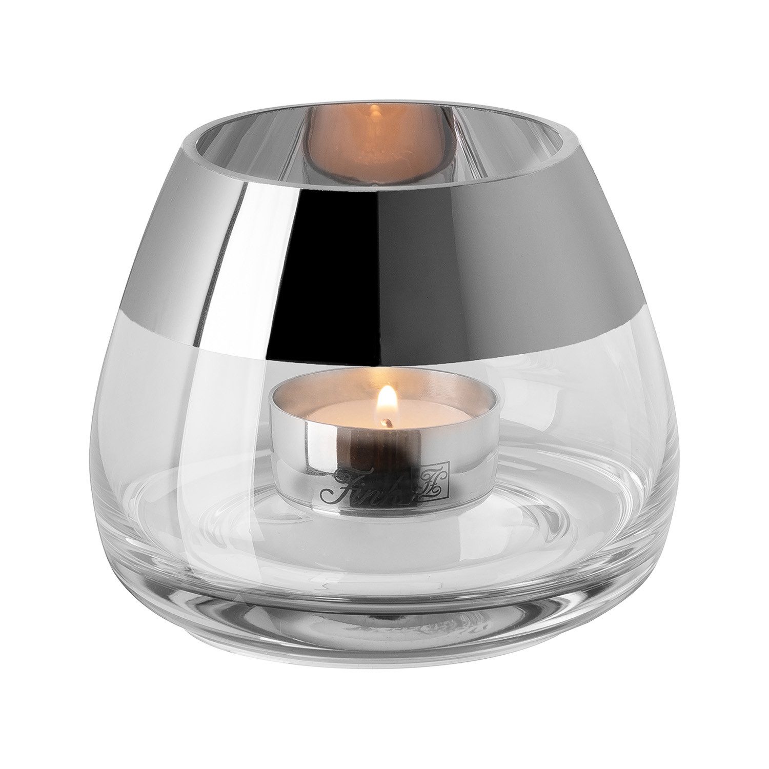 Fink Teelichthalter BELLA Teelichthalter - H.8,5cm x D.11cm - Glas - silber/transparent (1xTeelichthalter, 1 St., Leuchte - Geschenk für Frauen), Glas Windlicht Teelicht Kerzenhalter - Eleganter Kerzenleuchter