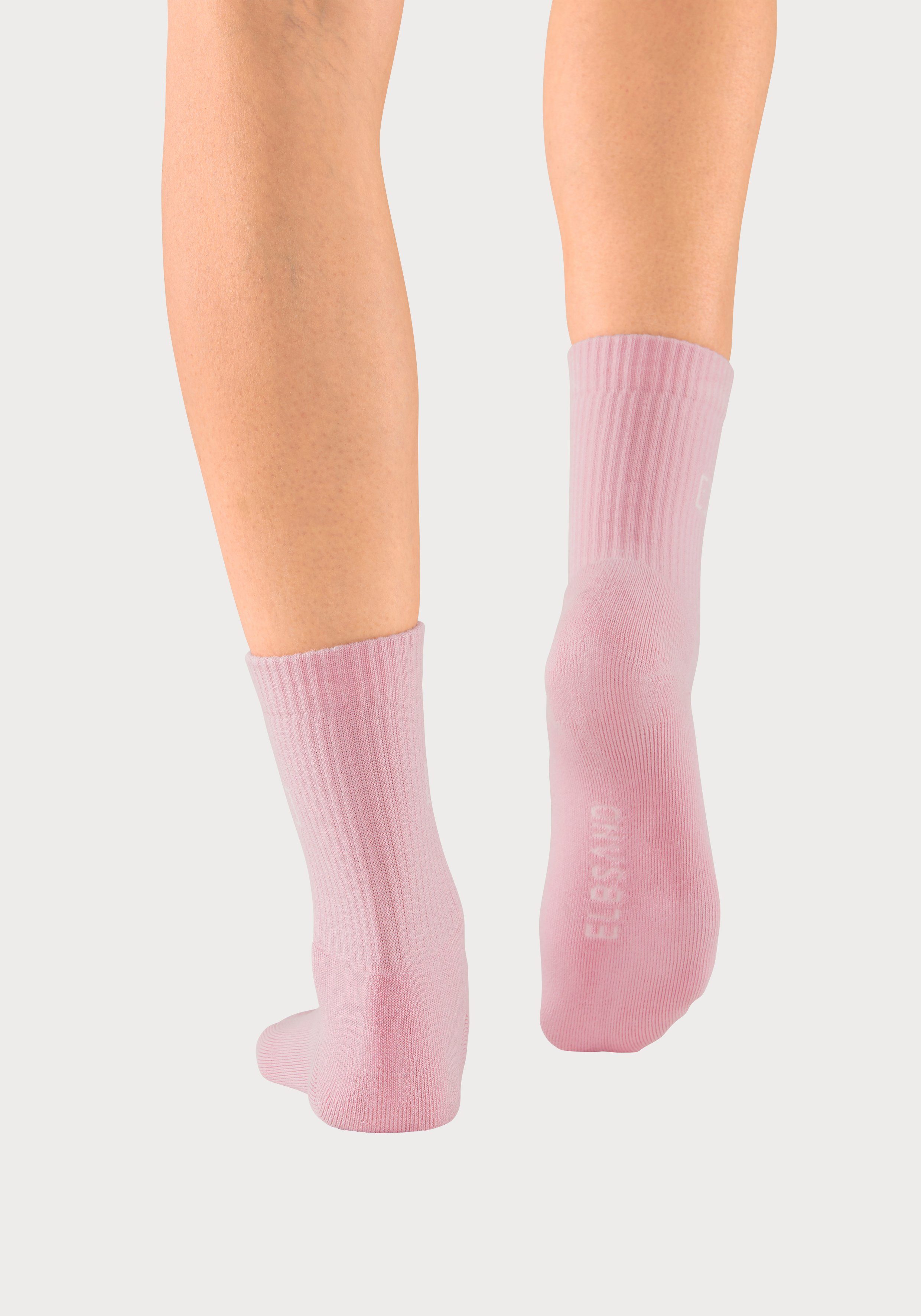 Socken eingestricktem Elbsand Markenlogo rosa, 1x 1x 1x Schriftzug apricot, (3-Paar) mit gelb und