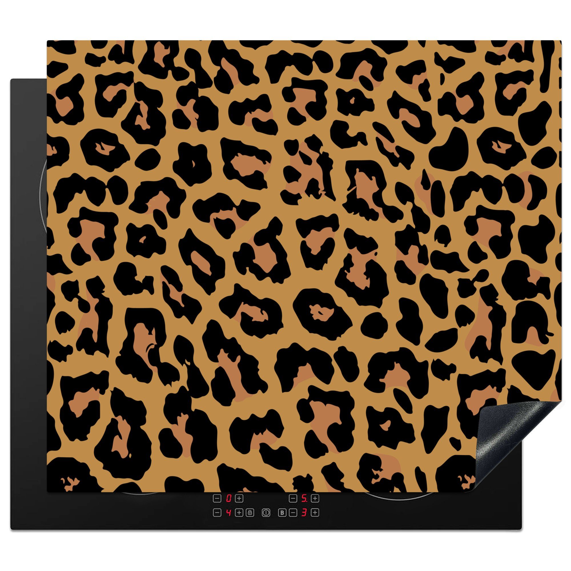 MuchoWow Herdblende-/Abdeckplatte Panther Druck - Tiere - Braun, Vinyl, (1 tlg), 59x51 cm, Induktionsschutz, Induktionskochfeld, Ceranfeldabdeckung