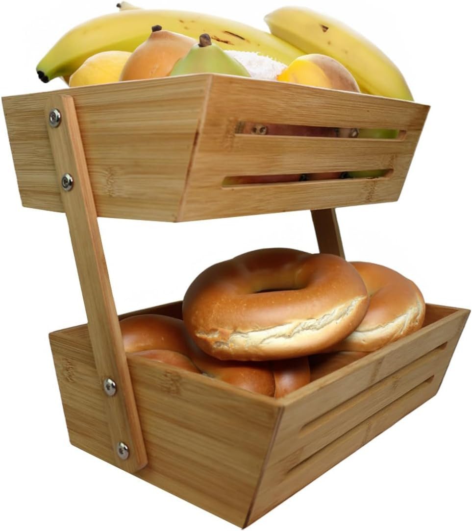 hausleben Obstschale Obstkorb mit 2 Etagen 34x22x28 cm, (1-tlg), Obstschale Obst Halter, Küche Ablagekorb Brot Snacks Korb