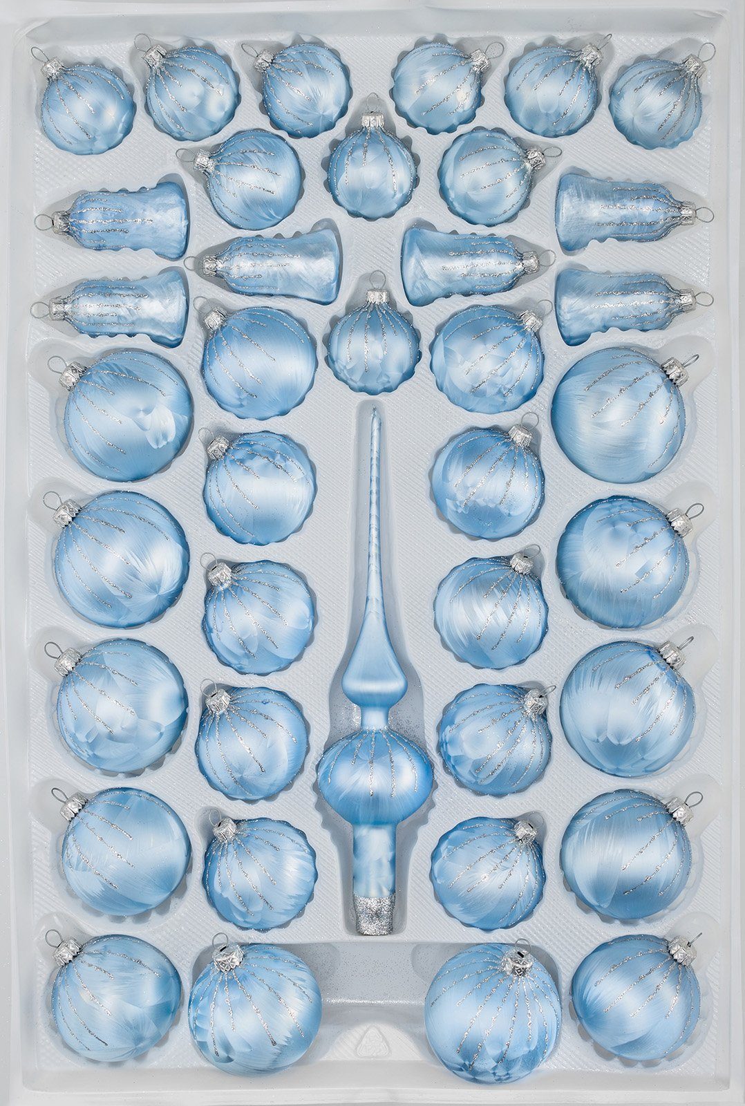 Navidacio Ice 39 Glas-Weihnachtskugeln tlg. Silber Blau Regen Set in Weihnachtsbaumkugel