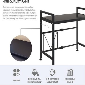 SEEZSSA Küchenregal Mikrowellenofen-Aufbewahrungsregal, Standregal für Boden, S08 Einzel-/Doppelstock-Aufbewahrungsregal Schwarz/Weiß