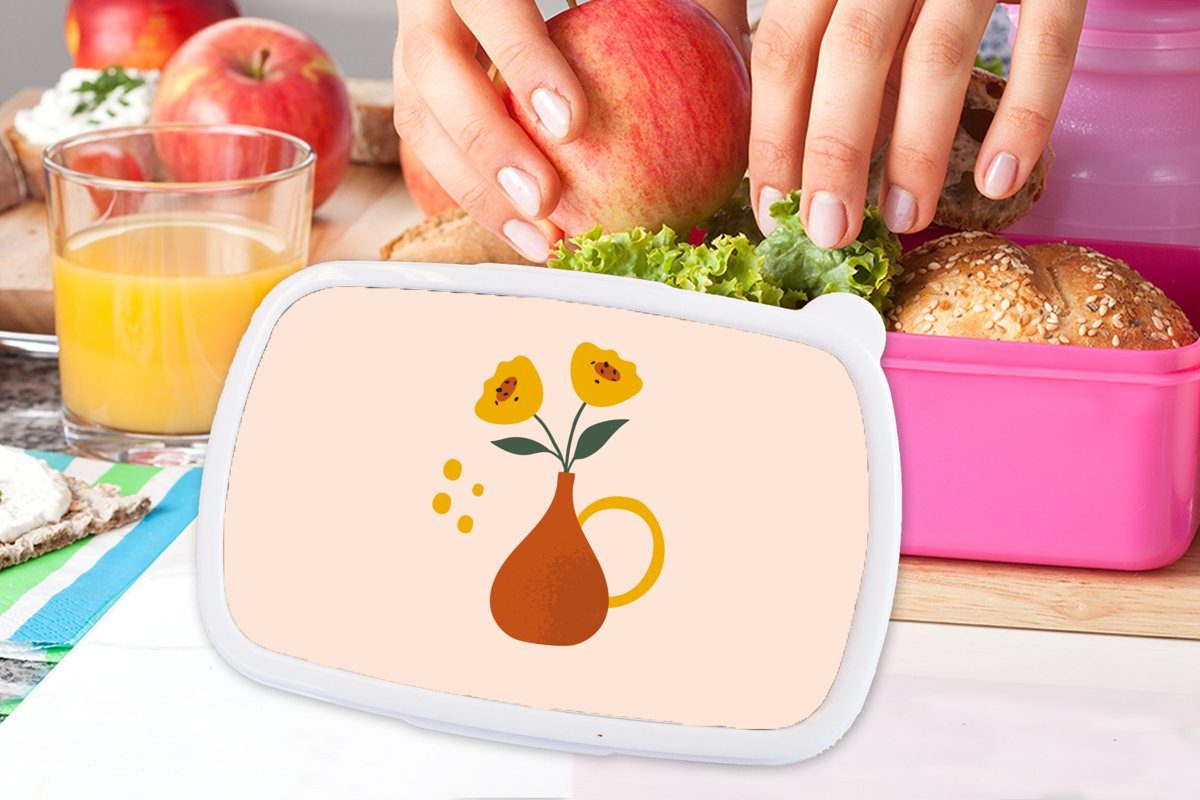 Brotdose Mohnblumen Brotbox rosa Kunststoff für - Kinder, (2-tlg), Erwachsene, Snackbox, - Mädchen, MuchoWow Kunststoff, Sommer, Blumen Lunchbox