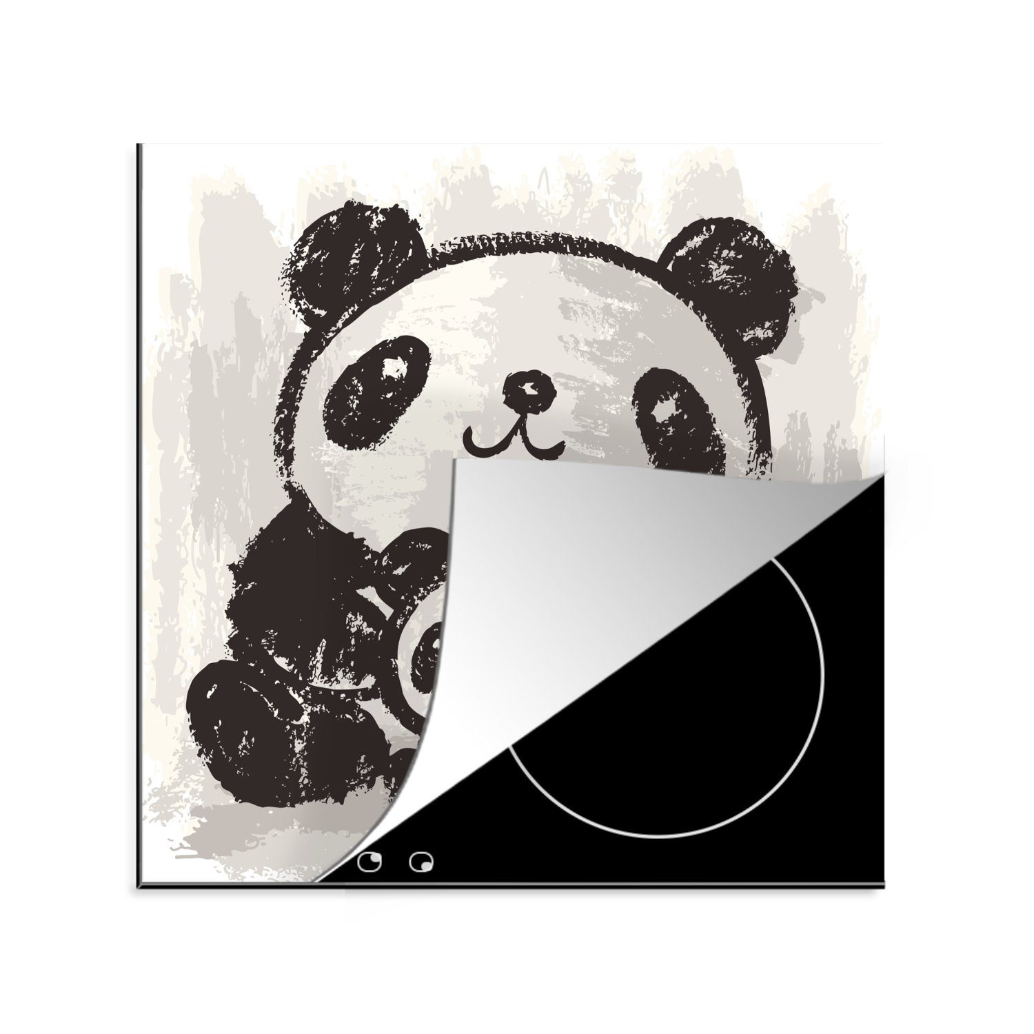 MuchoWow Herdblende-/Abdeckplatte Panda - Kind - Schwarz - Weiß, Vinyl, (1 tlg), 78x78 cm, Ceranfeldabdeckung, Arbeitsplatte für küche