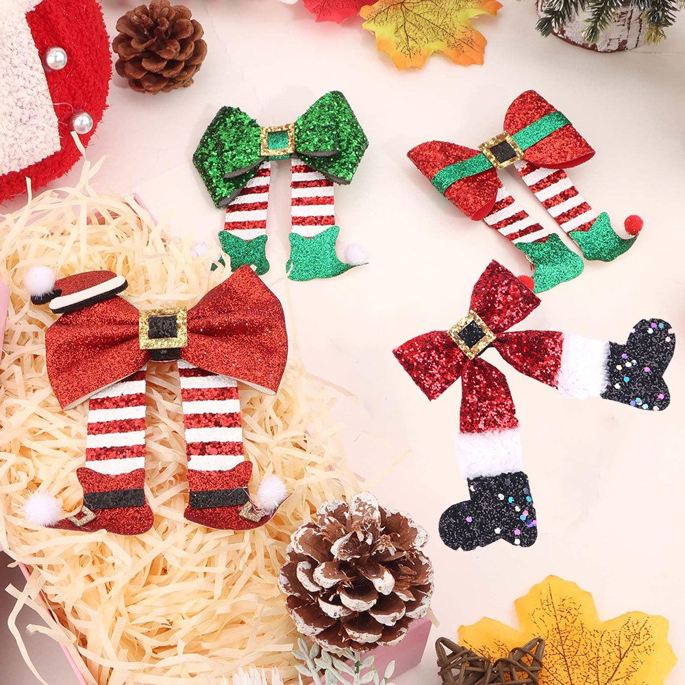 CLTYQ Haarspange Weihnachts-Schleifen-Haarspangen mit Glitzer,4 Stück, 4-tlg., Weihnachts-Haarspangen für Frauen, Haarschmuck für Festlichkeiten