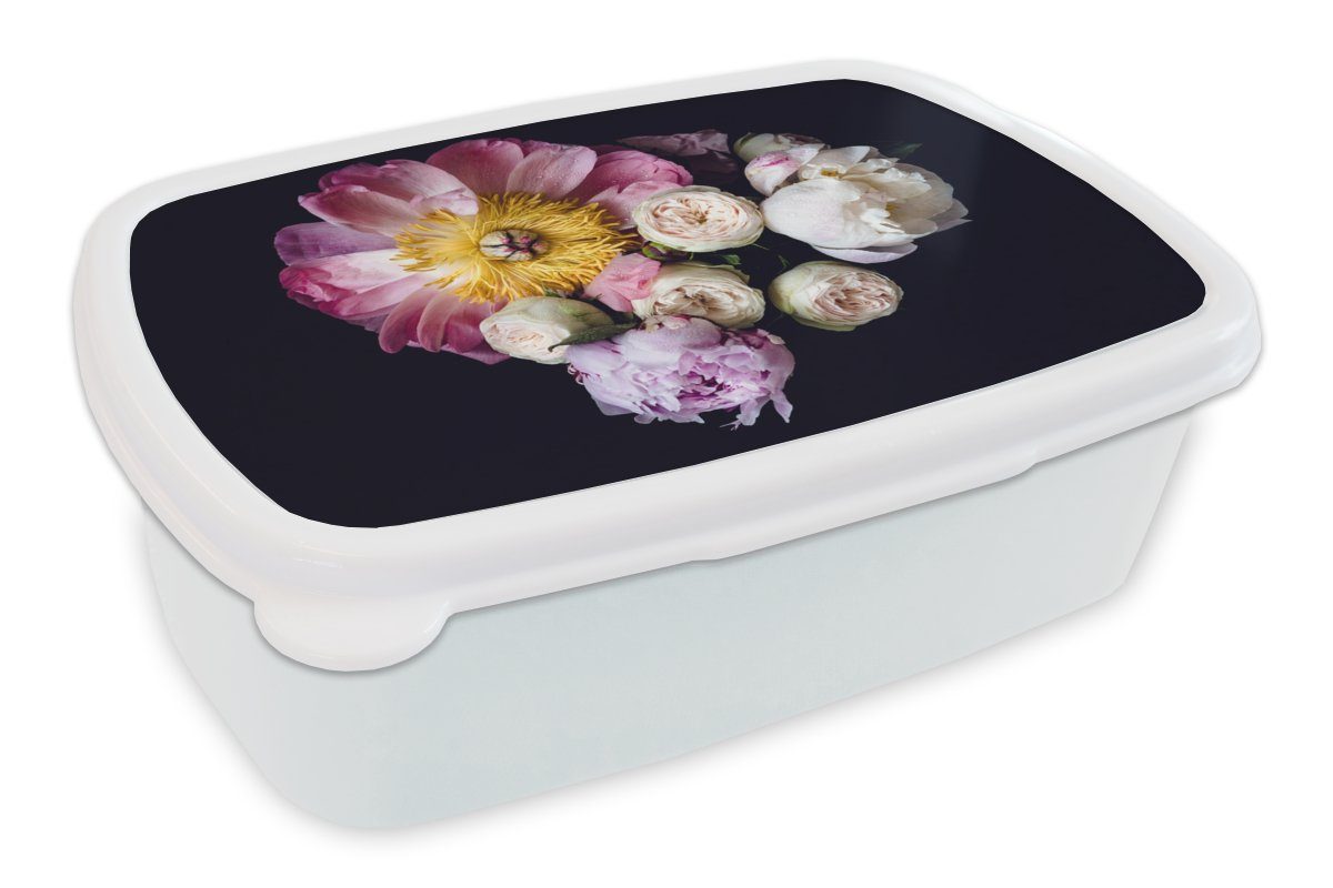 MuchoWow Lunchbox Blumen - Rosa - Pastell, Kunststoff, (2-tlg), Brotbox für Kinder und Erwachsene, Brotdose, für Jungs und Mädchen weiß