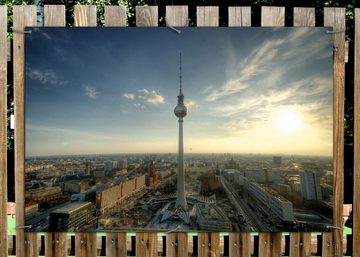 Wallario Sichtschutzzaunmatten Fernsehturm Berlin mit Panoramablick über die Stadt