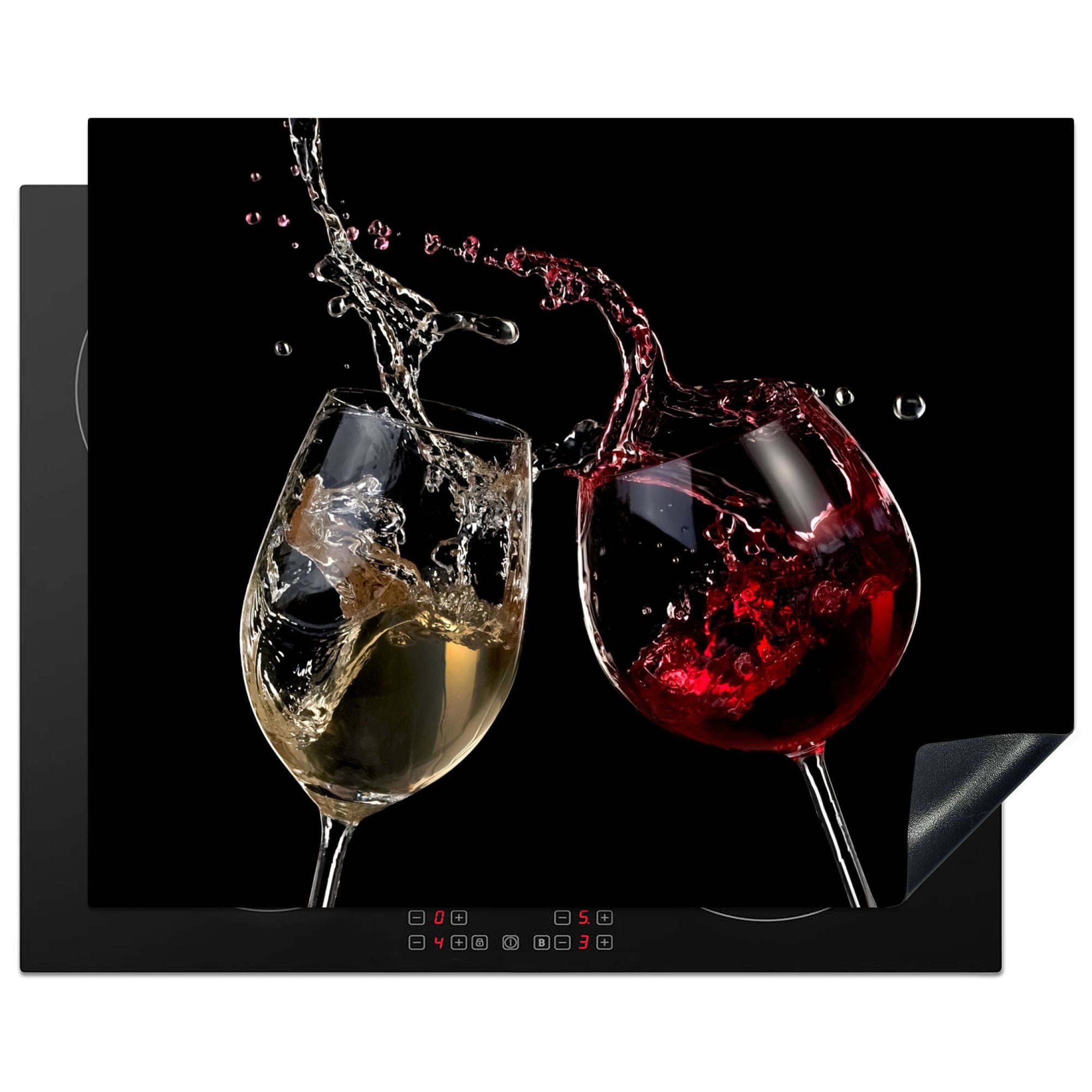 MuchoWow Herd-Abdeckplatte Rotwein - Weißwein - Glas - Schwarz, Vinyl, (1 tlg), Herdabdeckplatten für Ceranfeld, Induktionsschutz, 65x55 cm