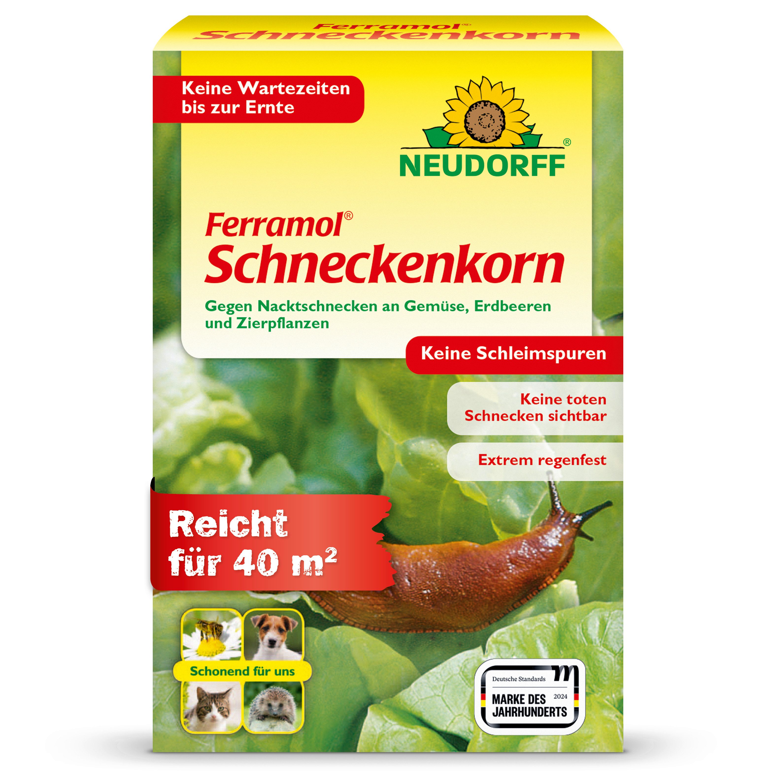Neudorff Pflanzenstärkungsmittel Ferramol Schneckenkorn 200 g für 40 m², Für Gemüse, Obst & Zierpflanzen im Freiland und Gewächshaus, Regenfester Fertigköder gegen Nacktschnecken, Regenfestes Schneckenkorn ohne Schleimspuren im Beet