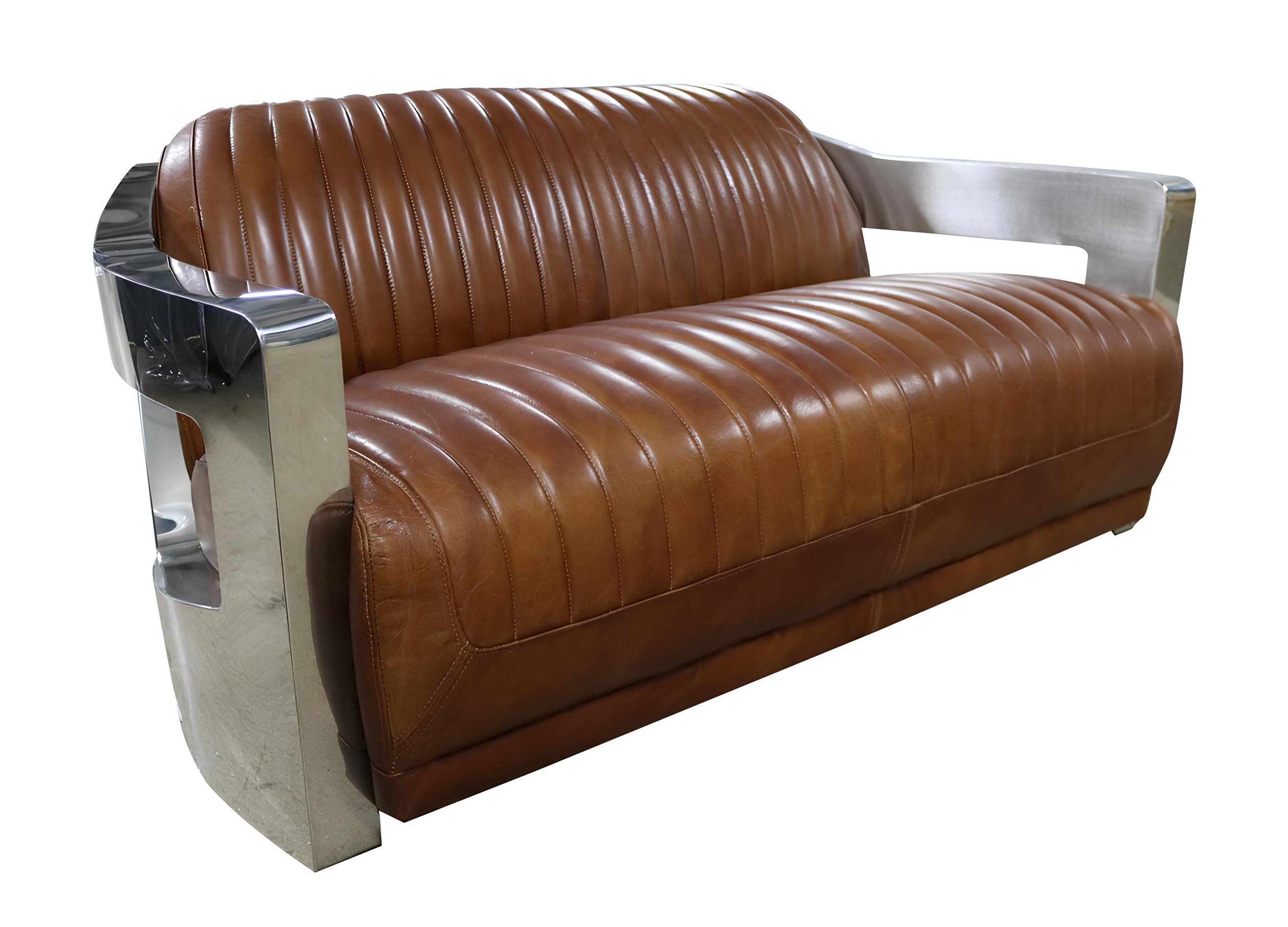 JVmoebel 2-Sitzer Designsofa Leder 2-Sitzer Aluminium Flugzeug Stil Vintage Couch Sofort, 1 Teile, Made in Europa
