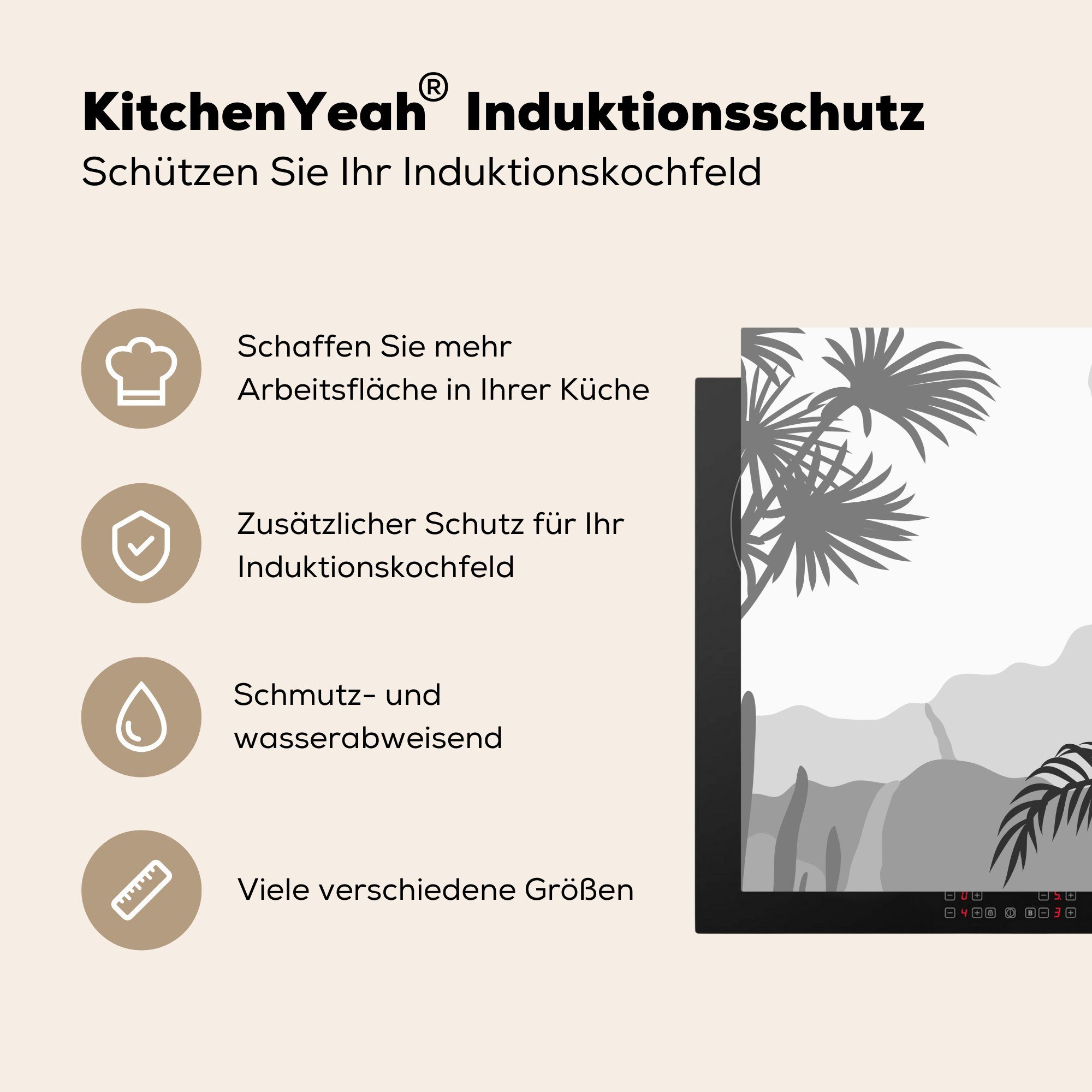 cm, tlg), Herdblende-/Abdeckplatte Vinyl, Weiß, 78x78 küche Ceranfeldabdeckung, Schwarz MuchoWow Arbeitsplatte Tropisch (1 - Illustration für - -