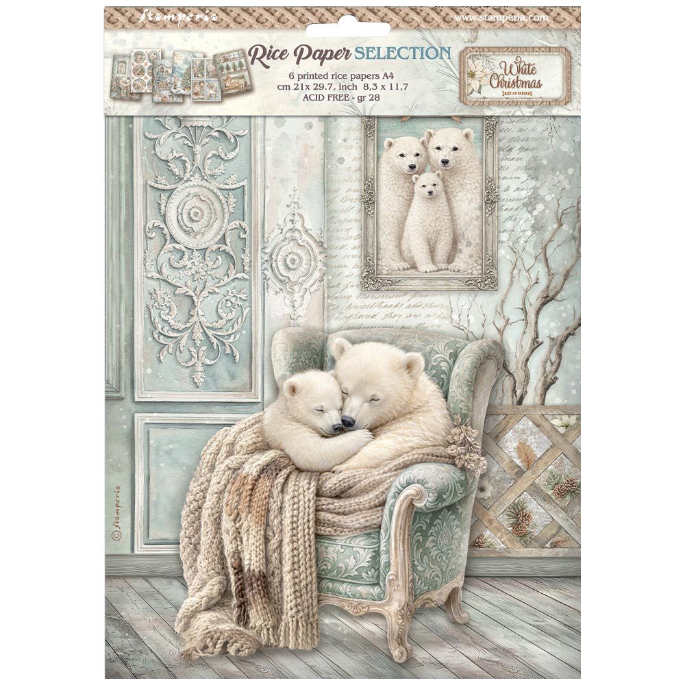 Stamperia Seidenpapier Motiv-Strohseiden Sortiment White Christmas, DIN A4, 6er-Set