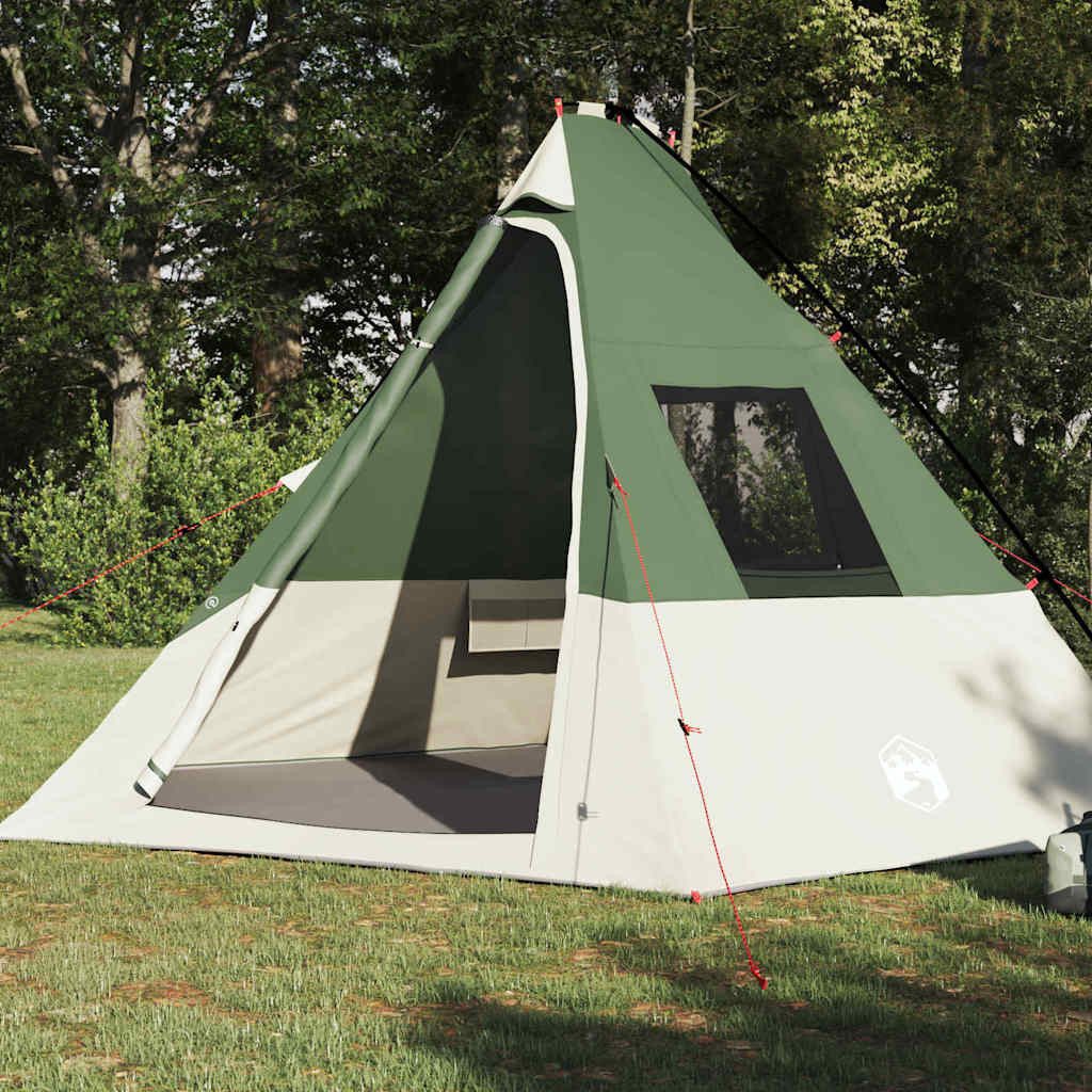 vidaXL Tipi-Zelt Tipi Zelt mit Dach mit Speicher Grün 383 x 338 x 217 cm Taft, (1 tlg)