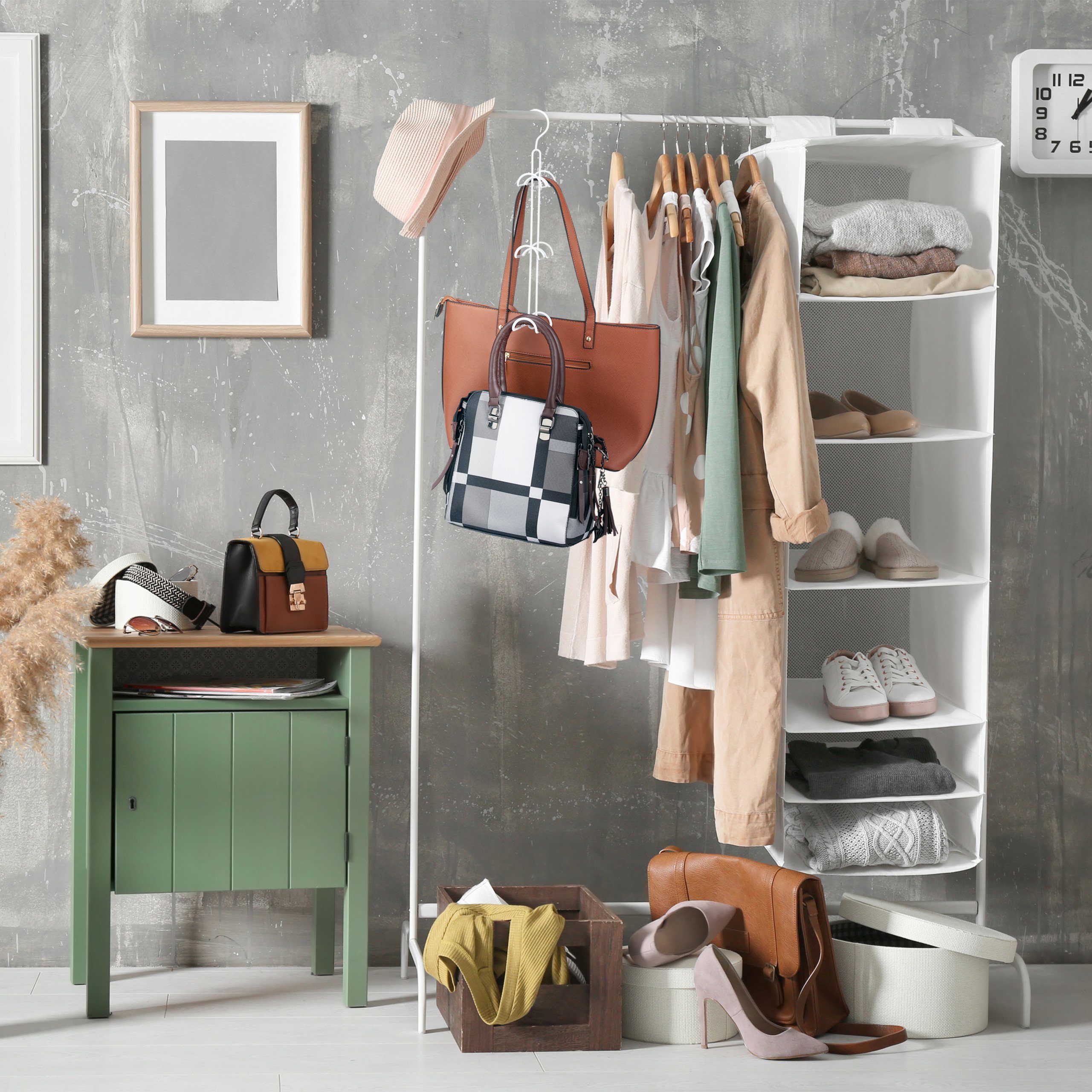 relaxdays Kleiderbügel Handtaschenbügel 6 Haken, Weiß günstig online kaufen