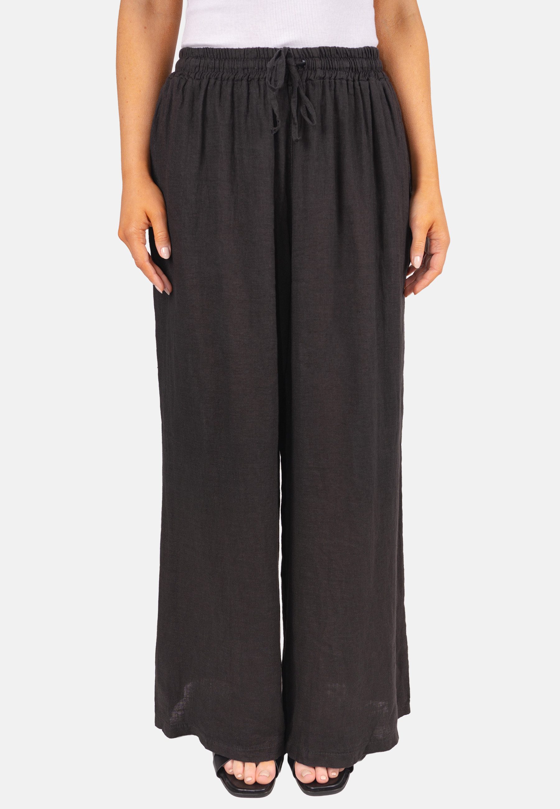 Seasons of April Leinenhose PERLA LINO (1-tlg) Leinenhose Damen Weit Perla Lang Kordelzug Elastischer Bund