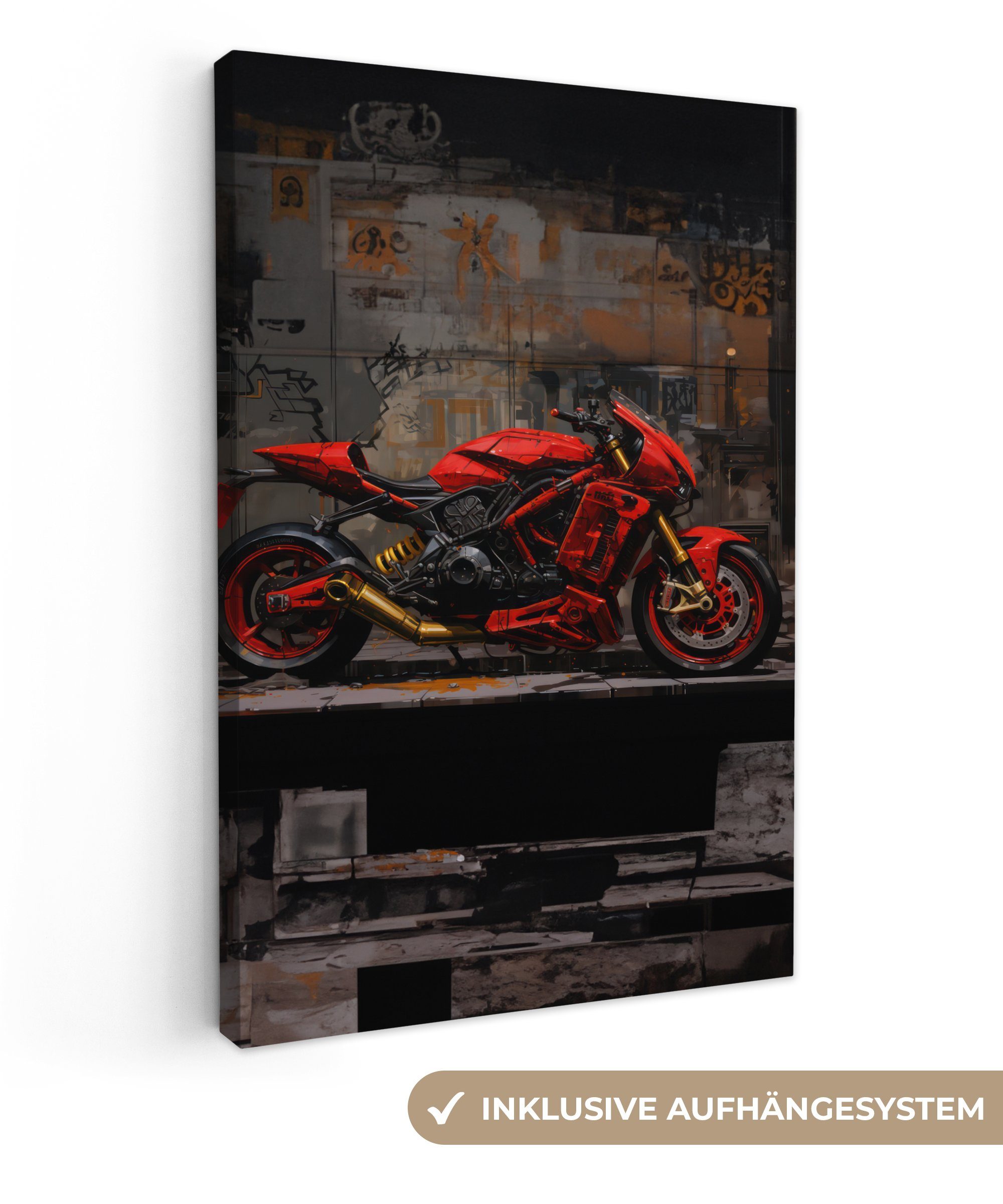 OneMillionCanvasses® Leinwandbild Motorrad - Fahrrad - Rot - Schwarz - Graf günstig online kaufen