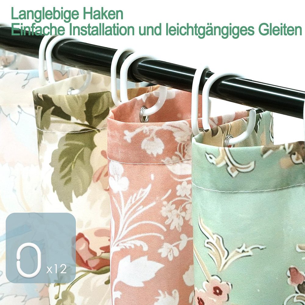 Diwzbyn Duschvorhang Vintage-Boho-Badezimmerdeko mit rosa Blumen, 80x200cm/180x180cm Breite 180 cm, Patchwork-Blumendesign im Landhausstil, mit 12 transparenten Ringen