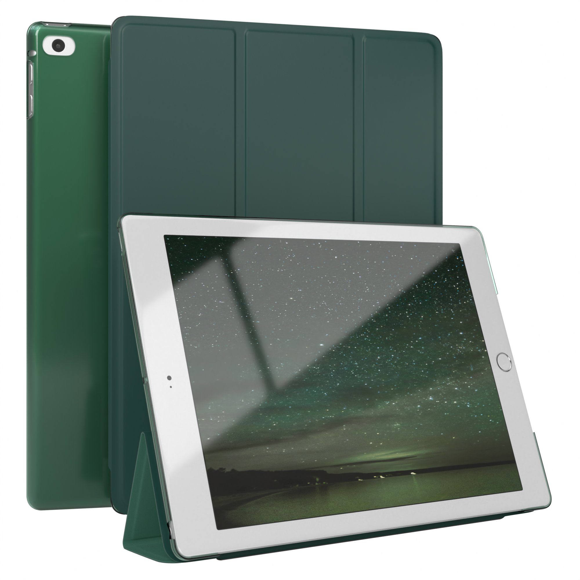 EAZY CASE Tablet-Hülle Smart Case für iPad 5./6. Generation & Air 1/Air 2 9,7 Zoll, Tablet Schutzhülle aufstellbar Flip Cover Bookstyle Hülle Dunkelgrün