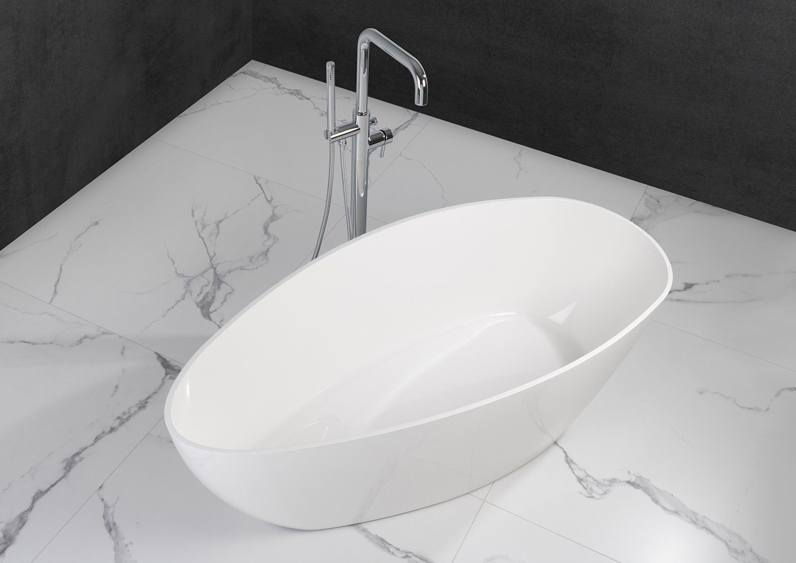 Intarbad Badewanne Freistehende Badewanne aus Mineralguss 157x70x57,2 cm in Weiß Glanz