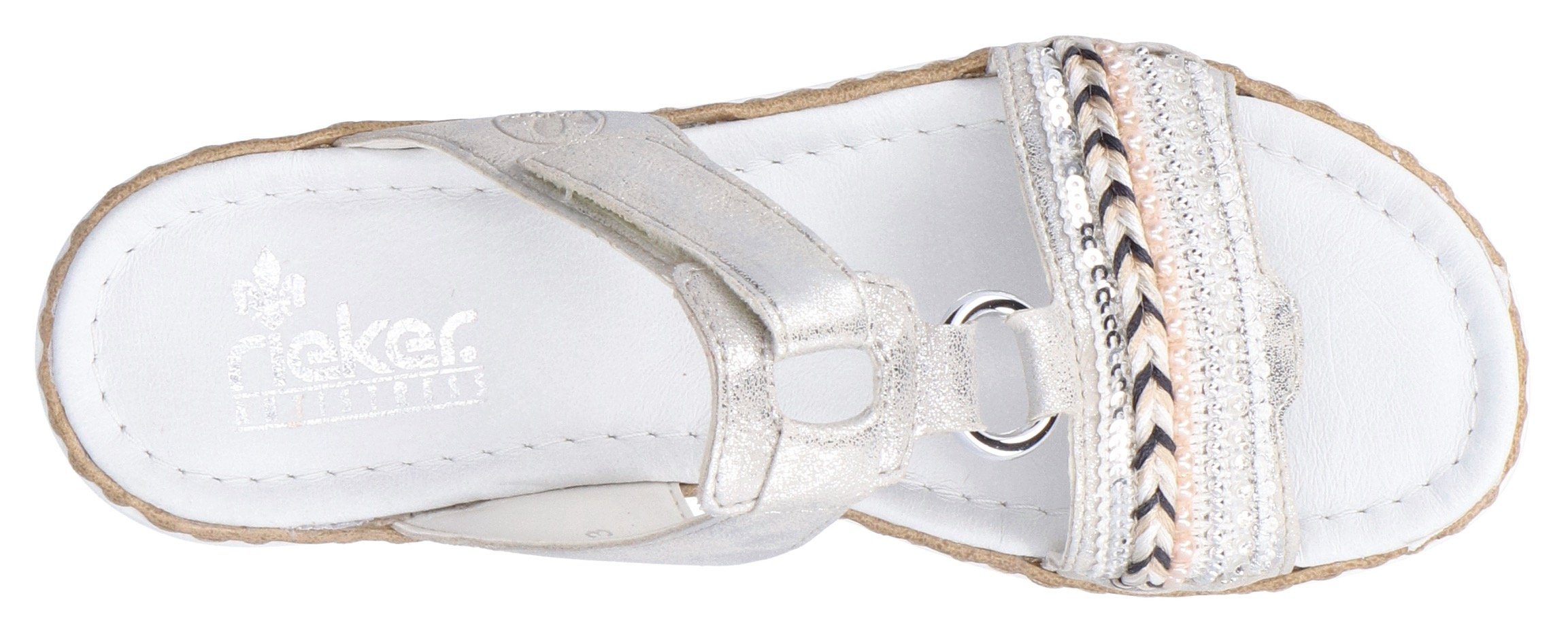 Rieker Pantolette, Plateau, Sommerschuh, Schlappen mit Zierperlen und Pailetten