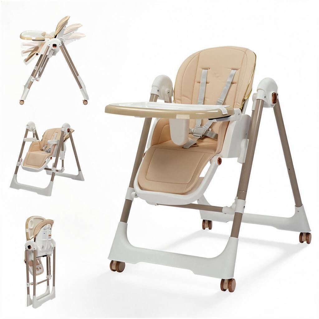 LALAHO Kinderstuhl Kinderklappstuhl Stuhl Baby Klappbar mit Esstablett, Babyliege Höhenverstellbar, Räder Klappbar
