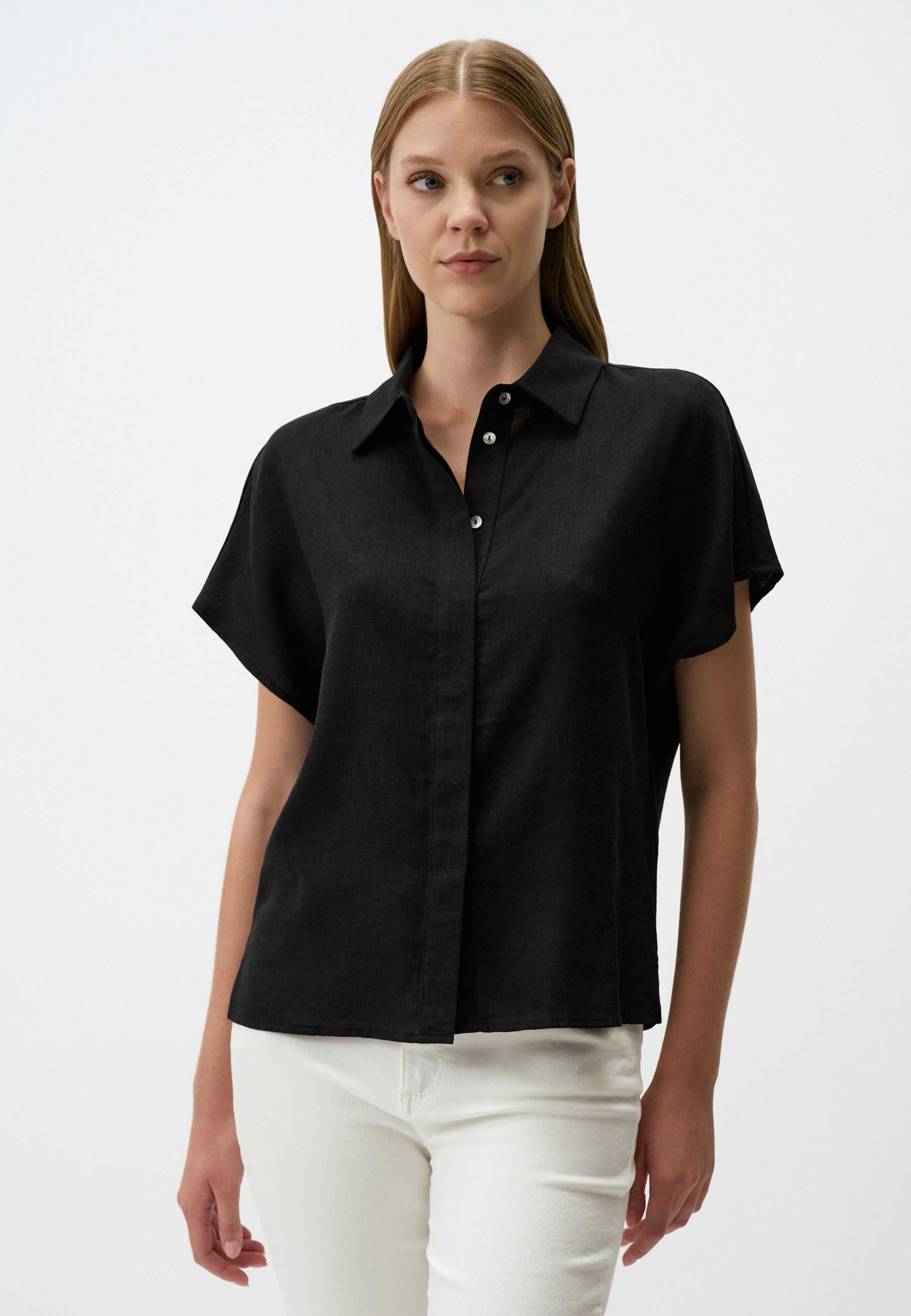 Shirtbluse Kurzärmlig Leinen Hemd